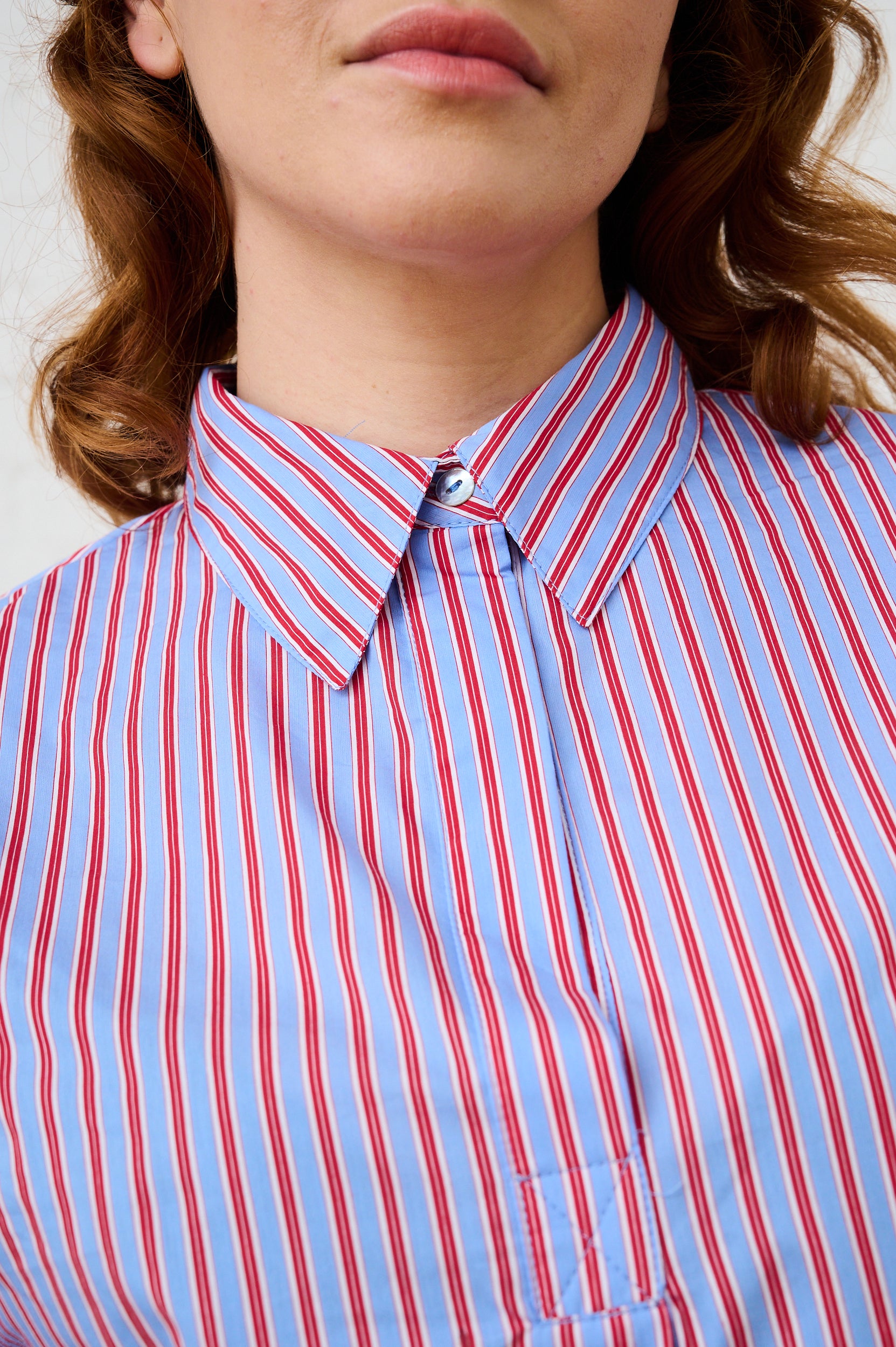 Cotton Boxy Shirt in Blue/Red Stripe