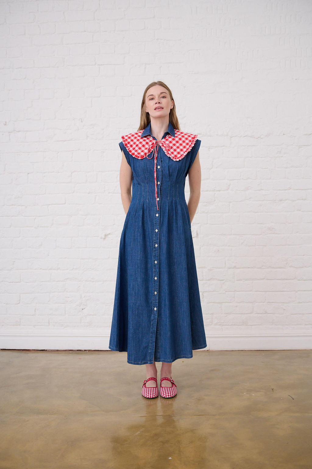 Detachable red gingham collar