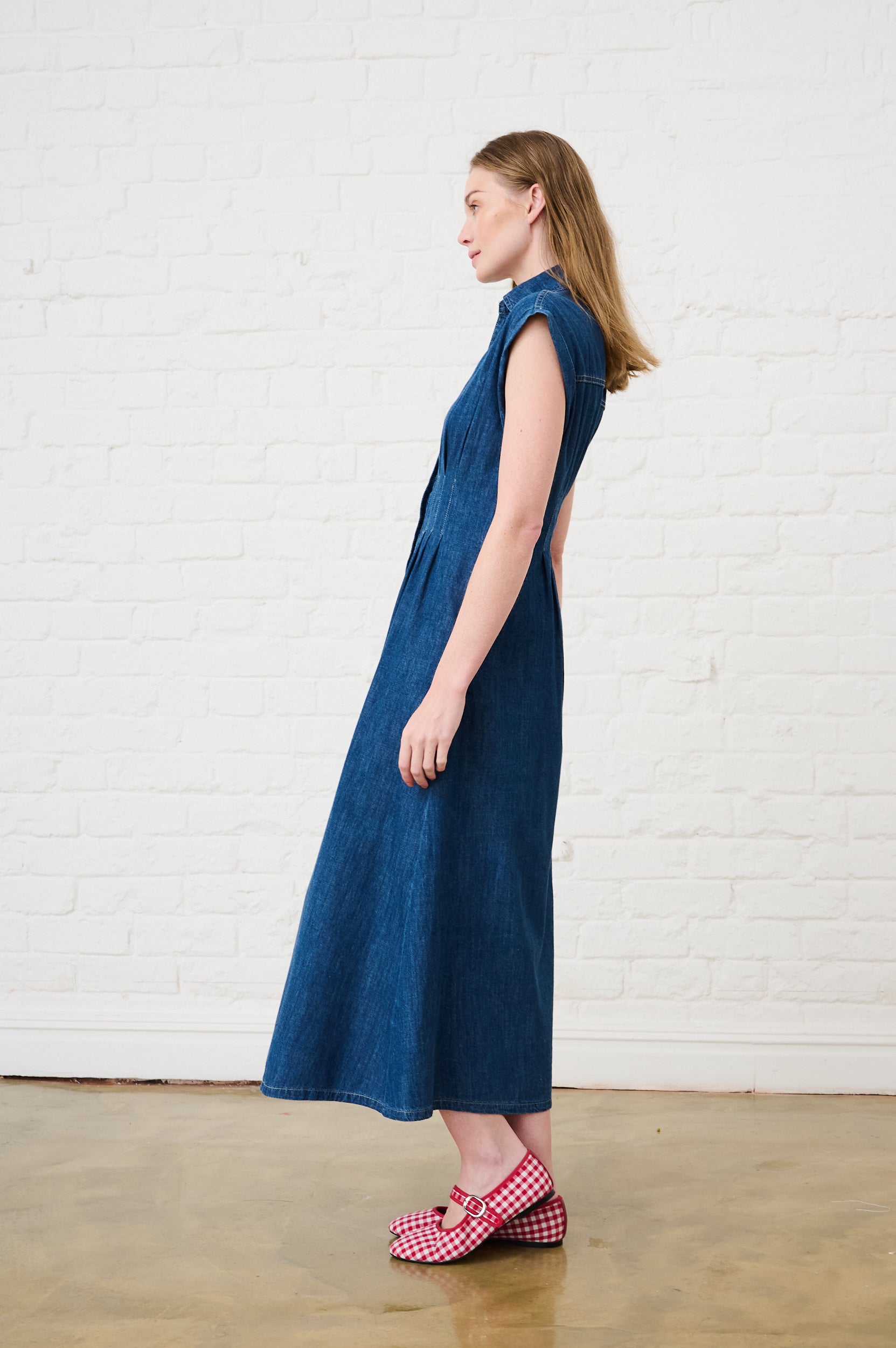 Denim Pin Tuck Shirt Dress