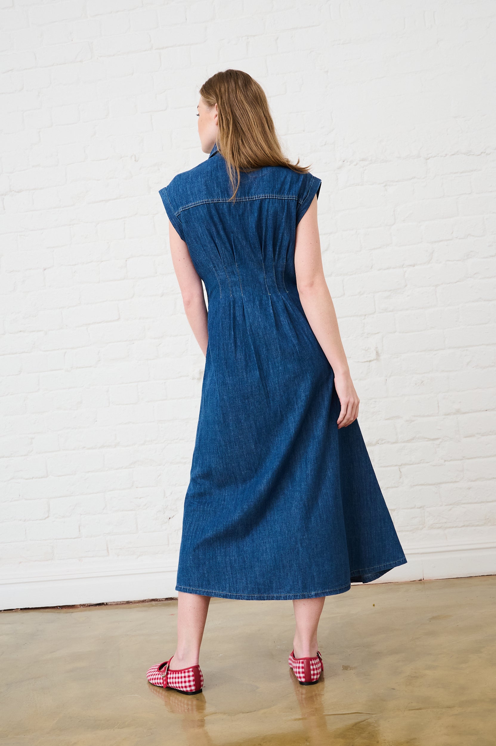 Denim Pin Tuck Shirt Dress