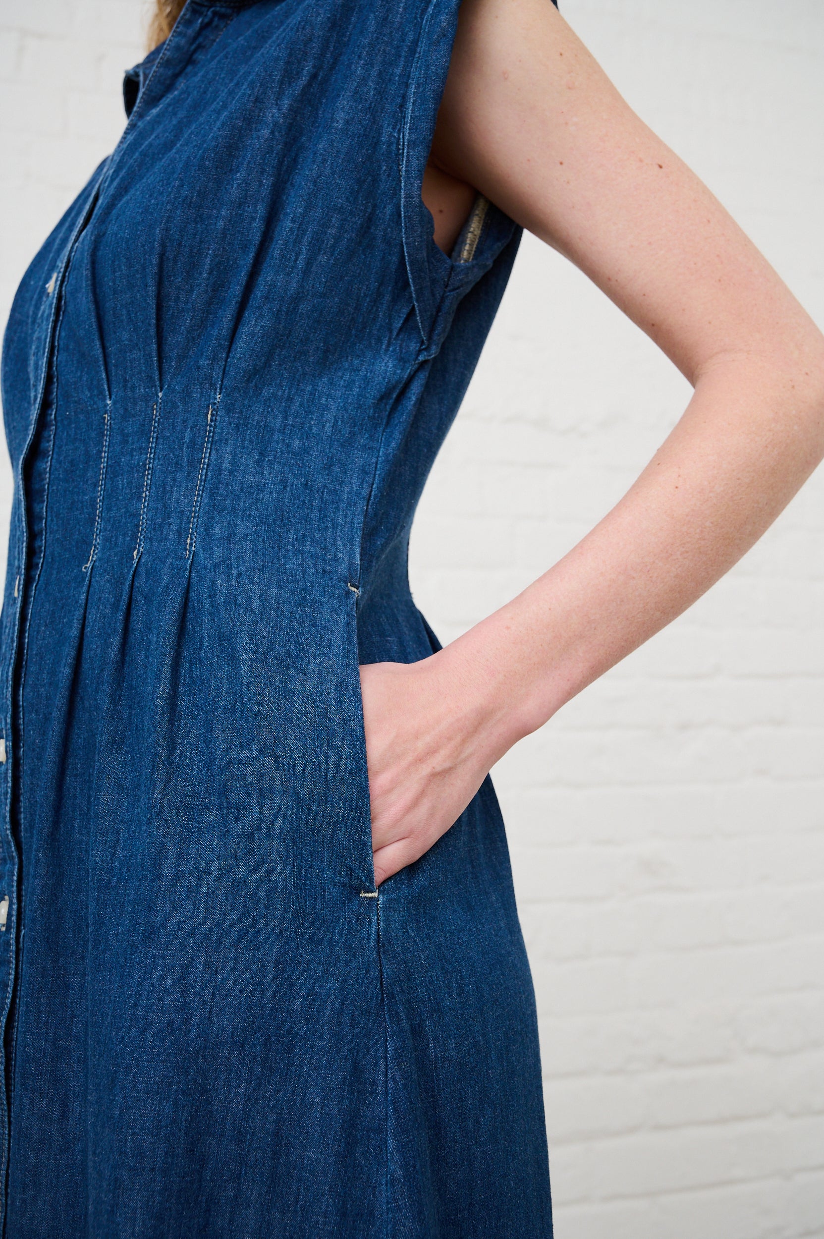 Denim Pin Tuck Shirt Dress