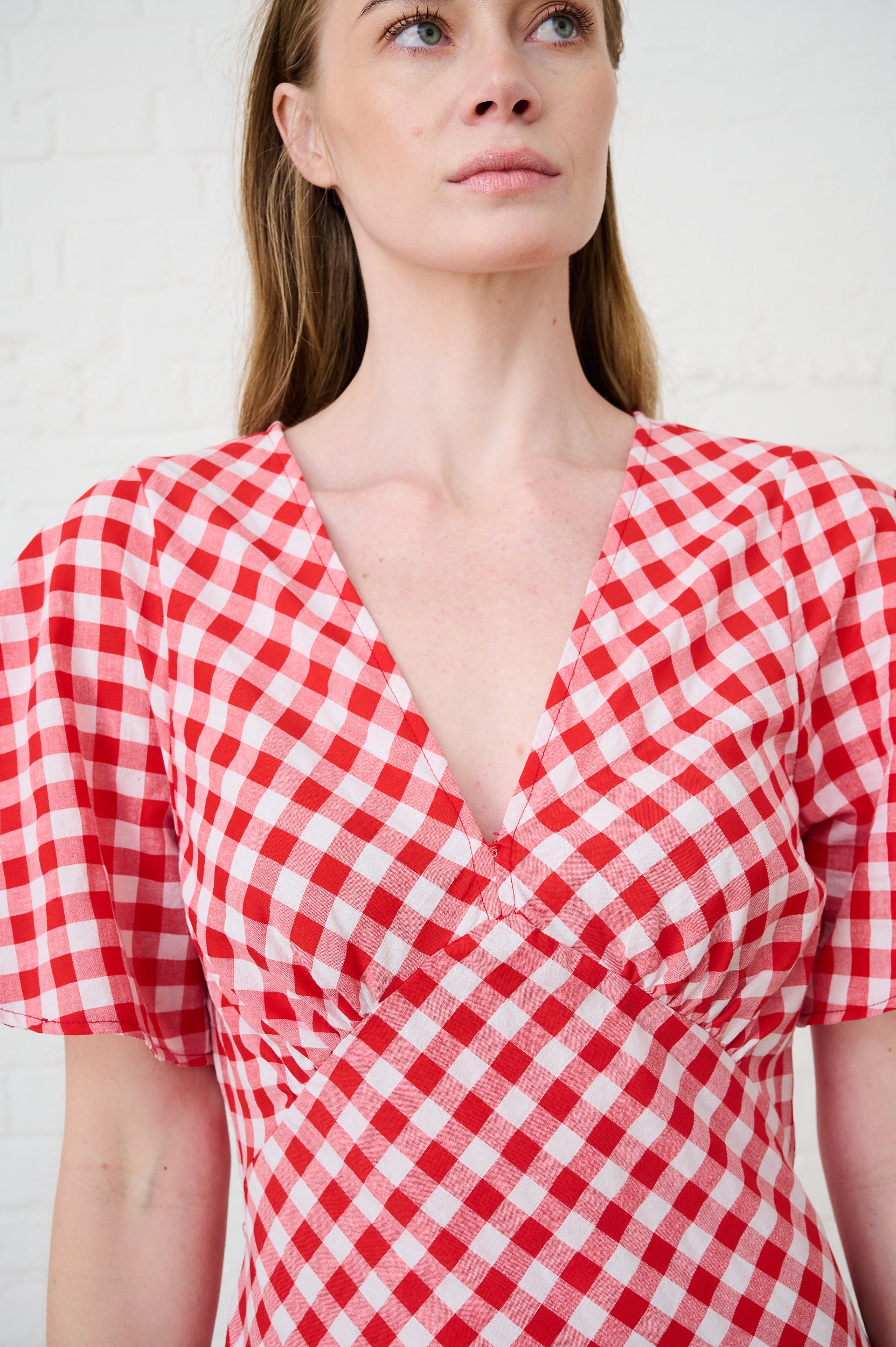 Red Gingham Maxi Dress with Sleeve