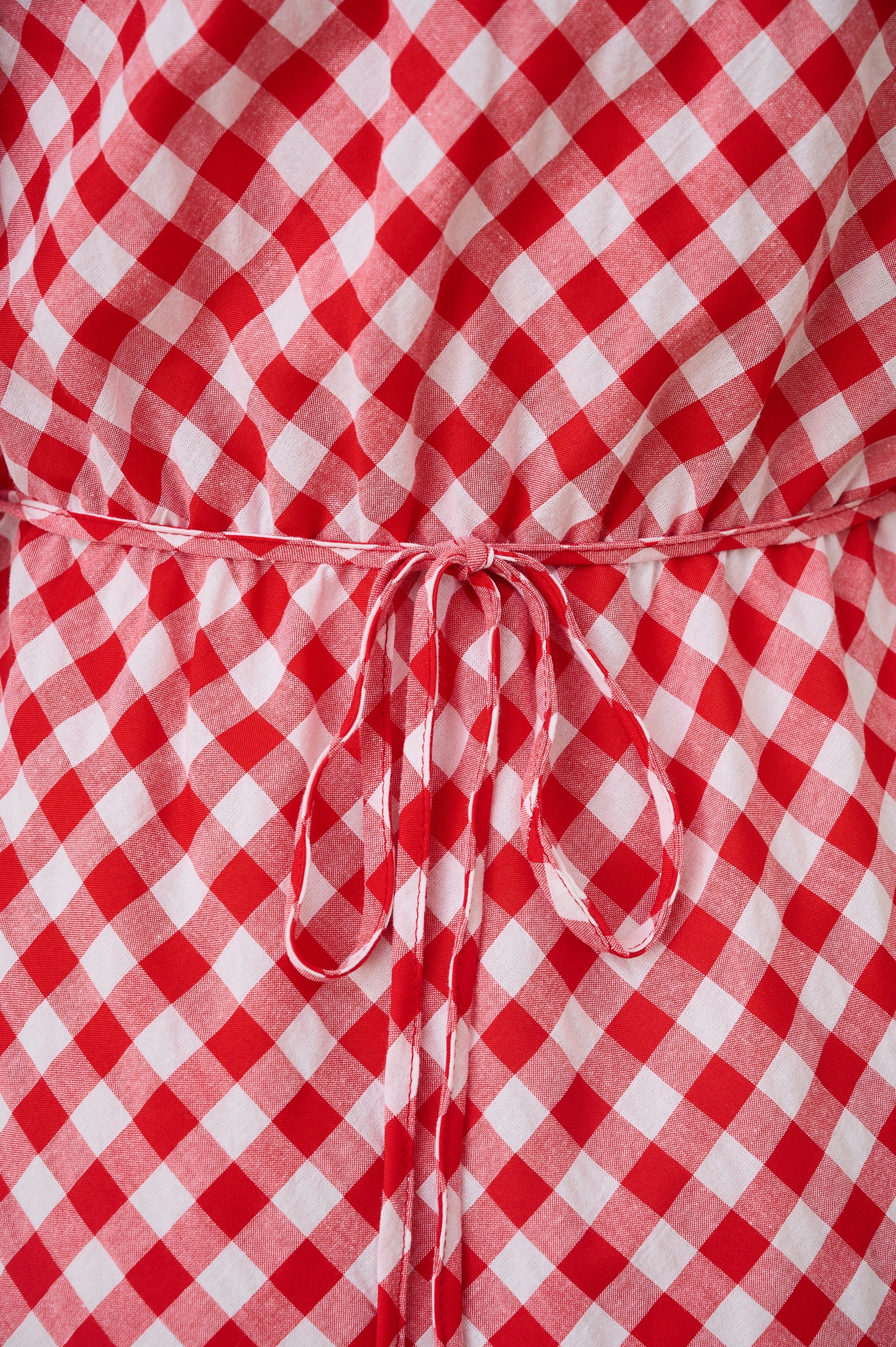 Red Gingham Maxi Dress with Sleeve