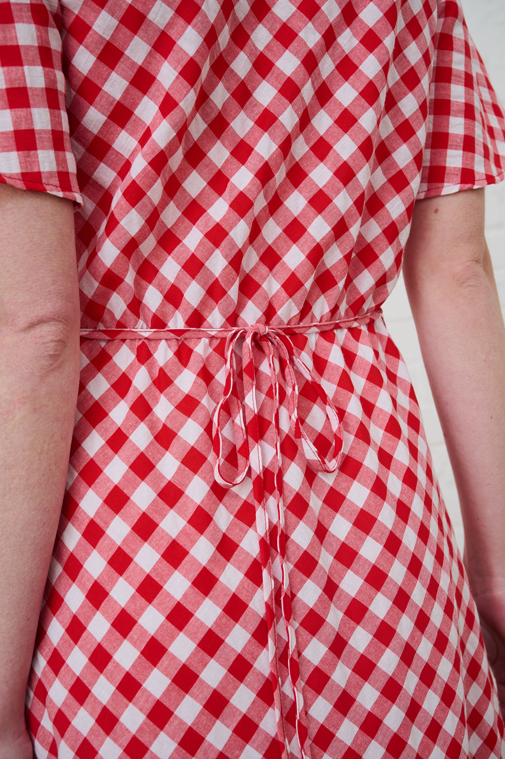 Red Gingham Maxi Dress with Sleeve