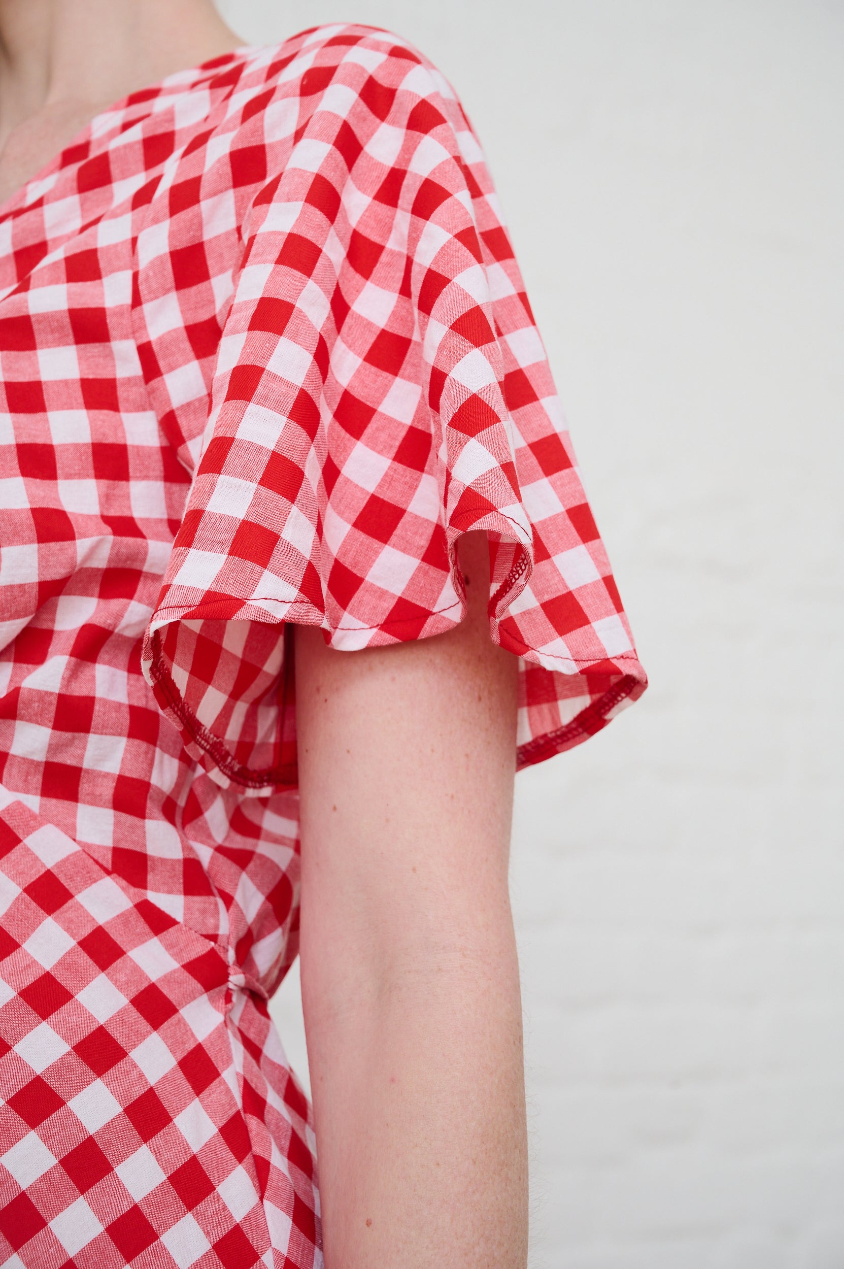 Red Gingham Maxi Dress with Sleeve