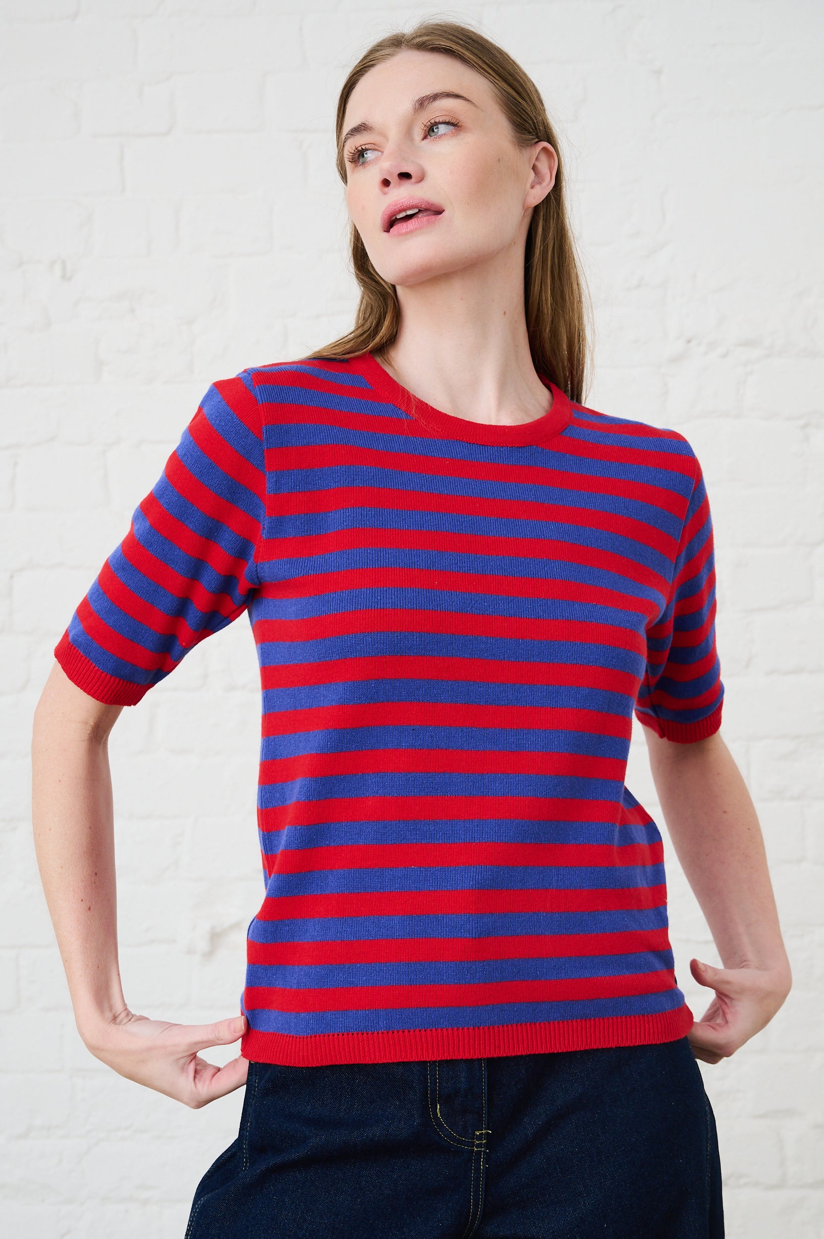 Cotton Knitwear Top in Stripe