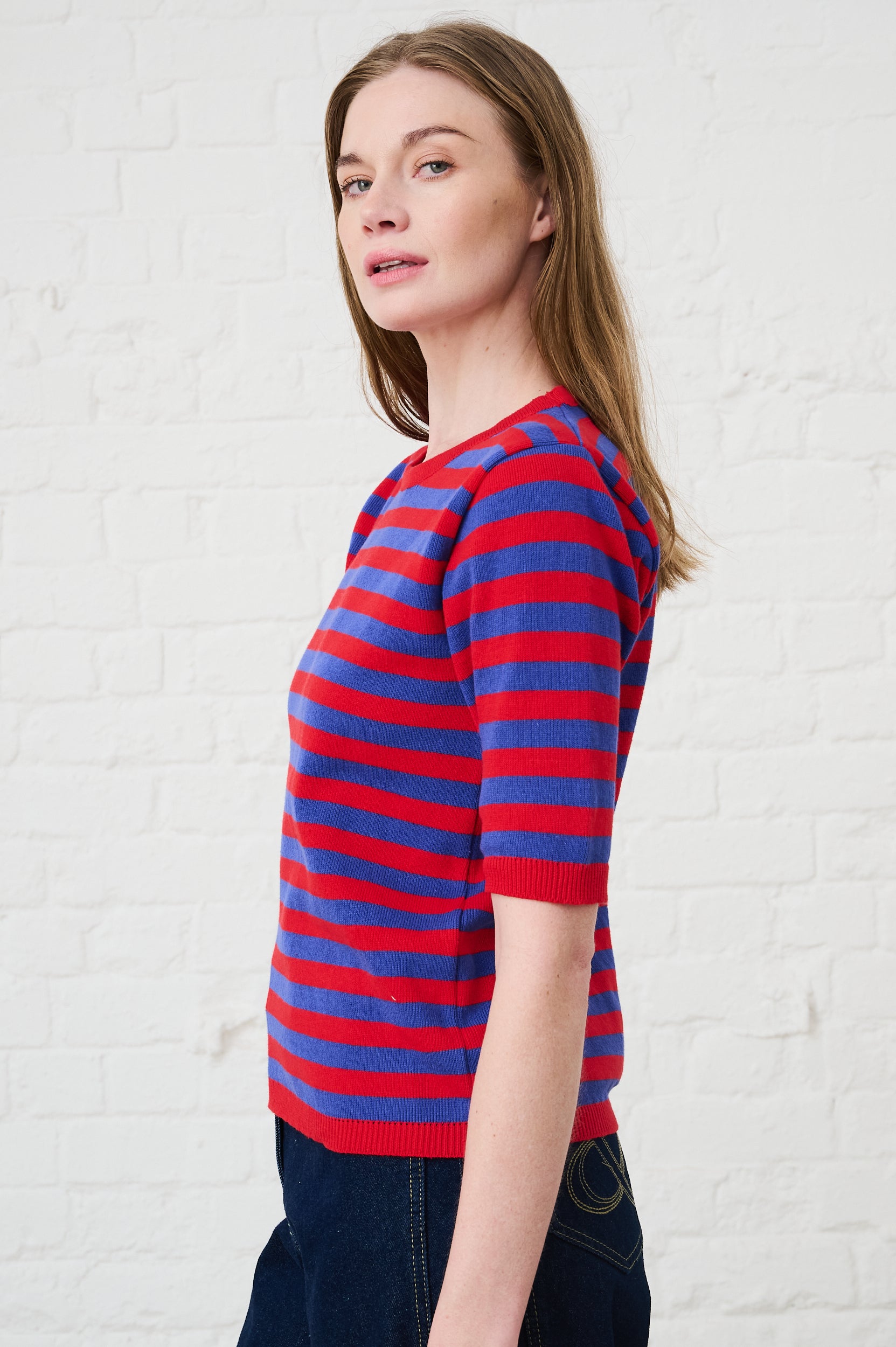 Cotton Knitwear Top in Stripe