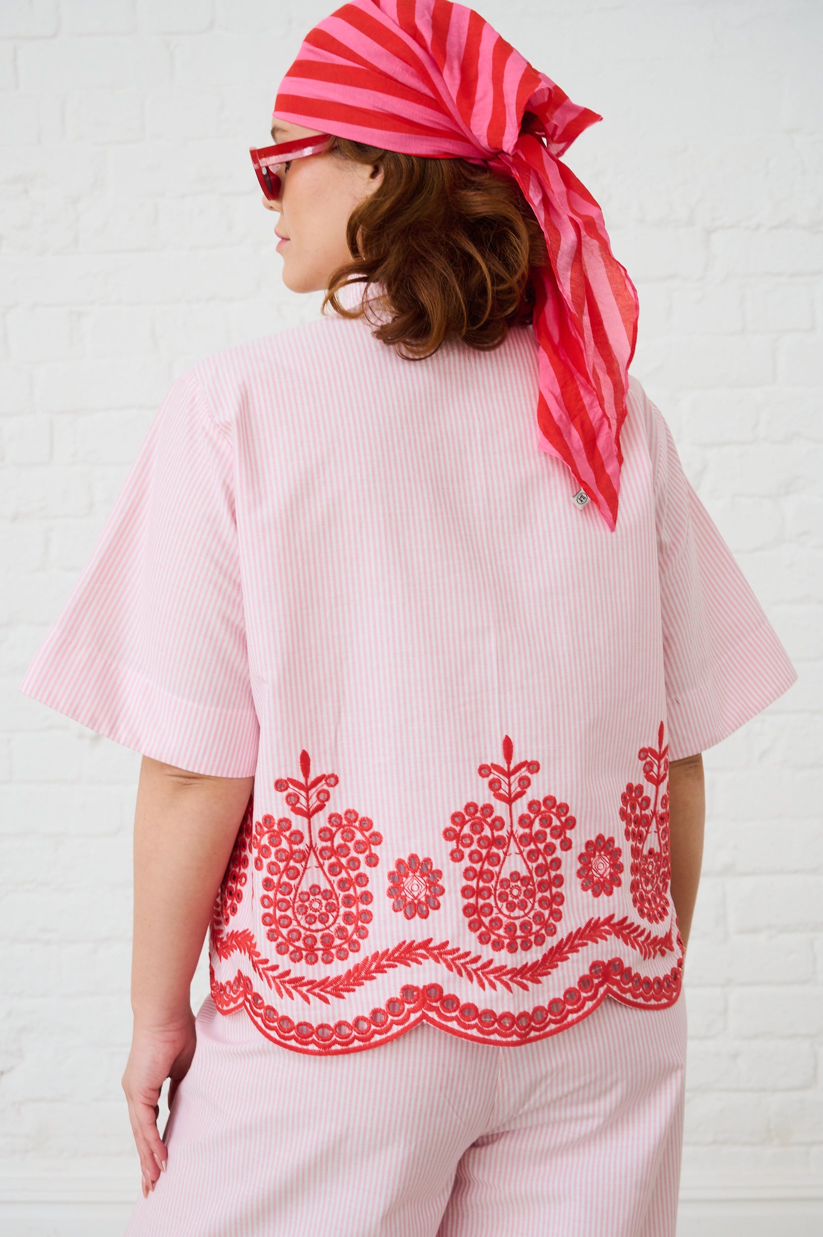 Boxy Shirt in Red/Pink Anglaise