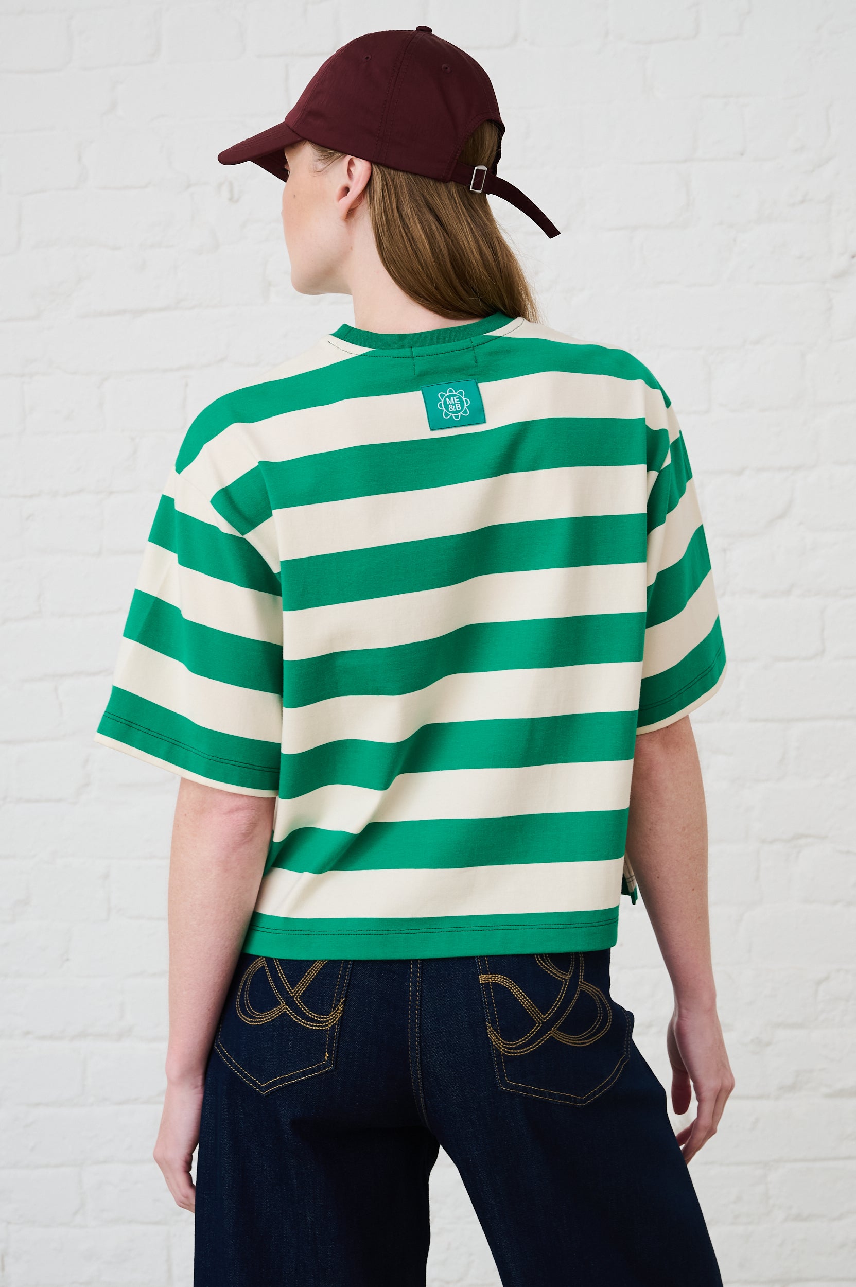 The Boxy Tee in Green/Milk Stripe