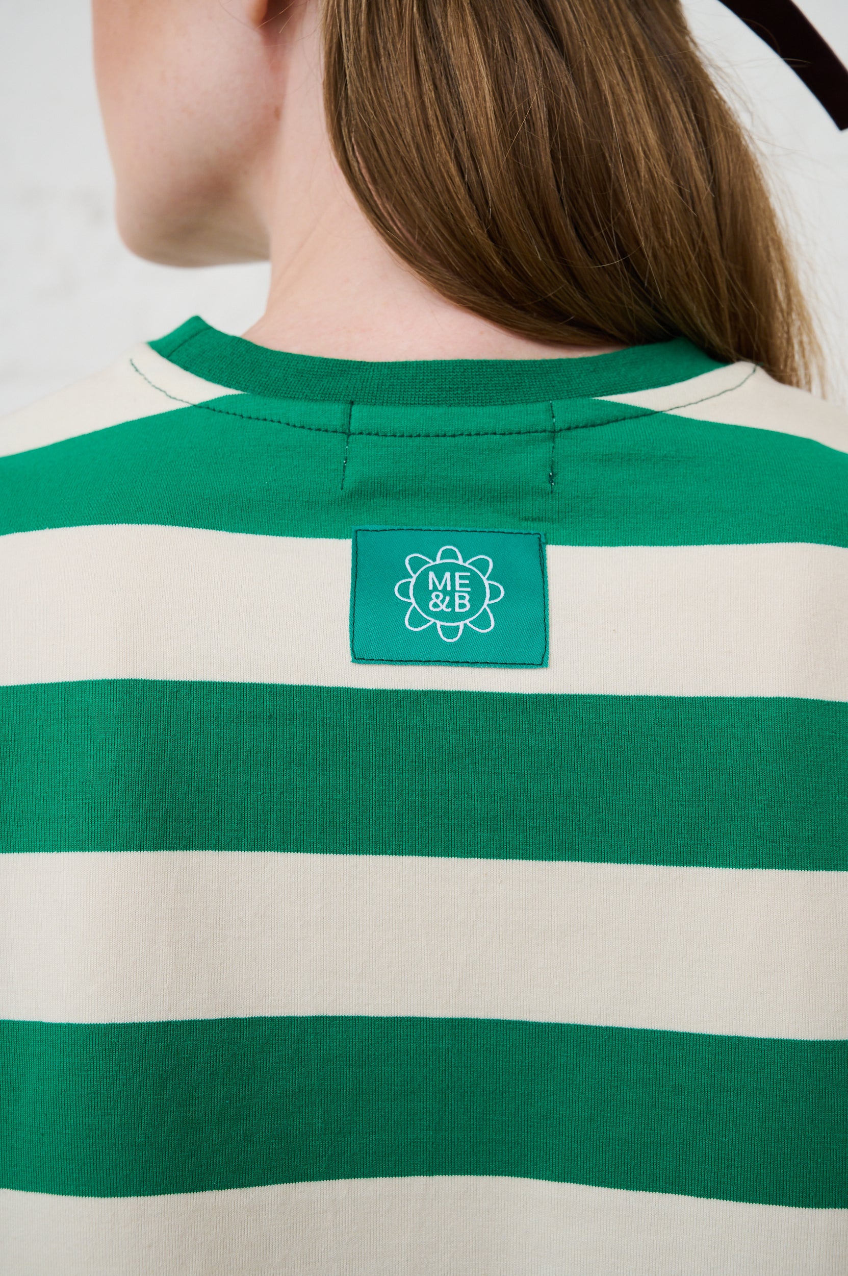 The Boxy Tee in Green/Milk Stripe