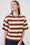 Model is wearing a chocolate brown and milk white striped T-Shirt by Me&B
