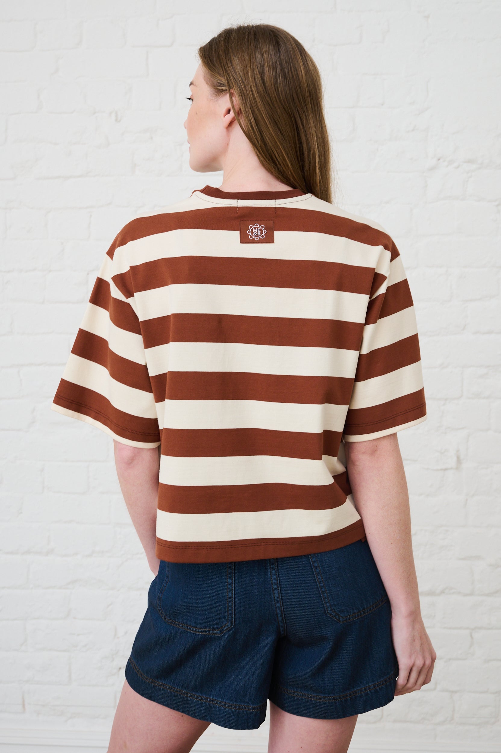 The Boxy Tee in Choc/Milk Stripe