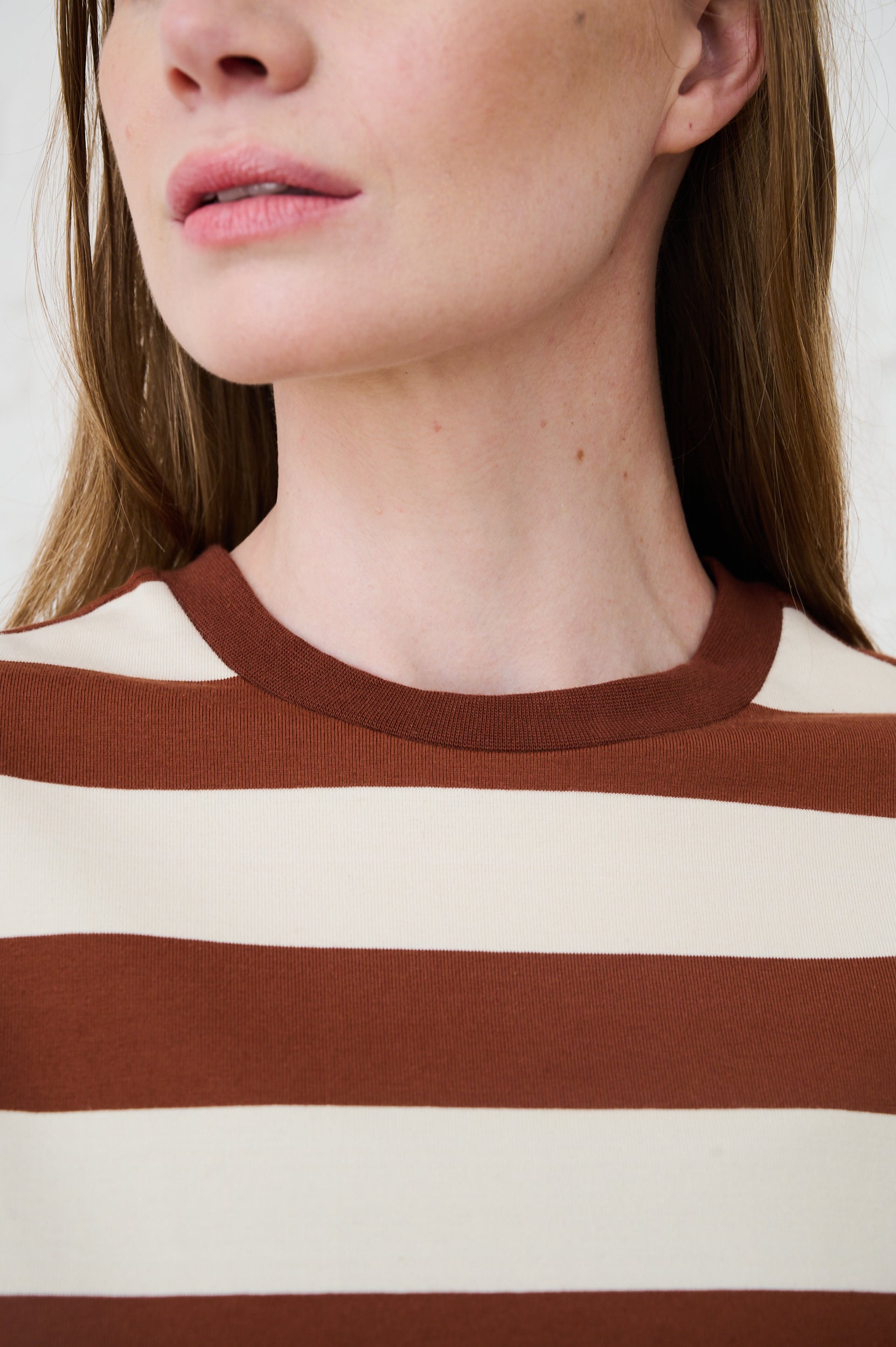 The Boxy Tee in Choc/Milk Stripe