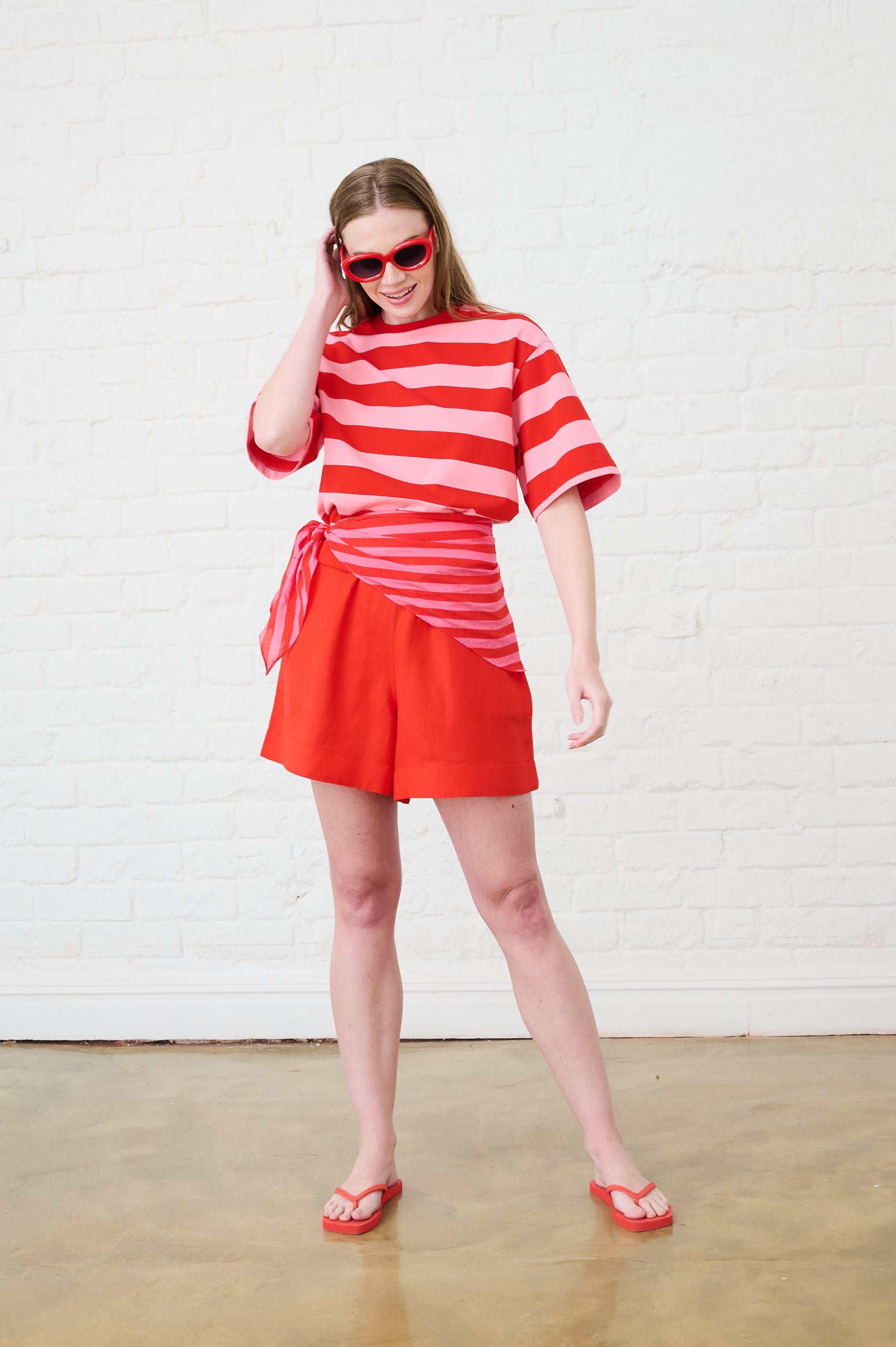 The Boxy Tee in Pink/Red Stripe