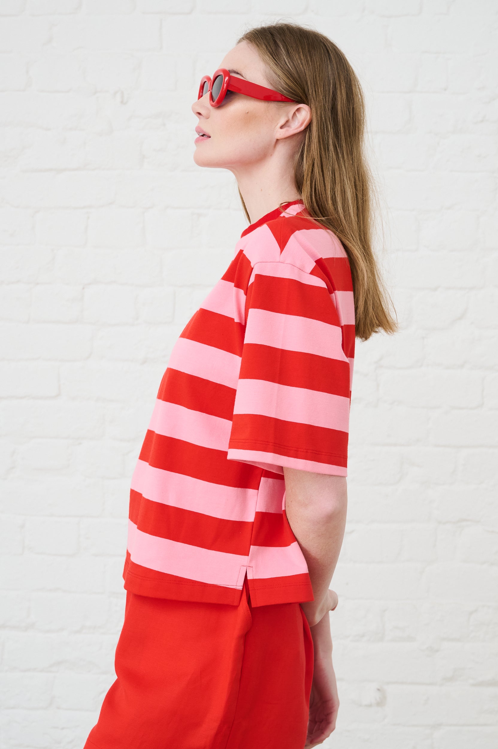 The Boxy Tee in Pink/Red Stripe