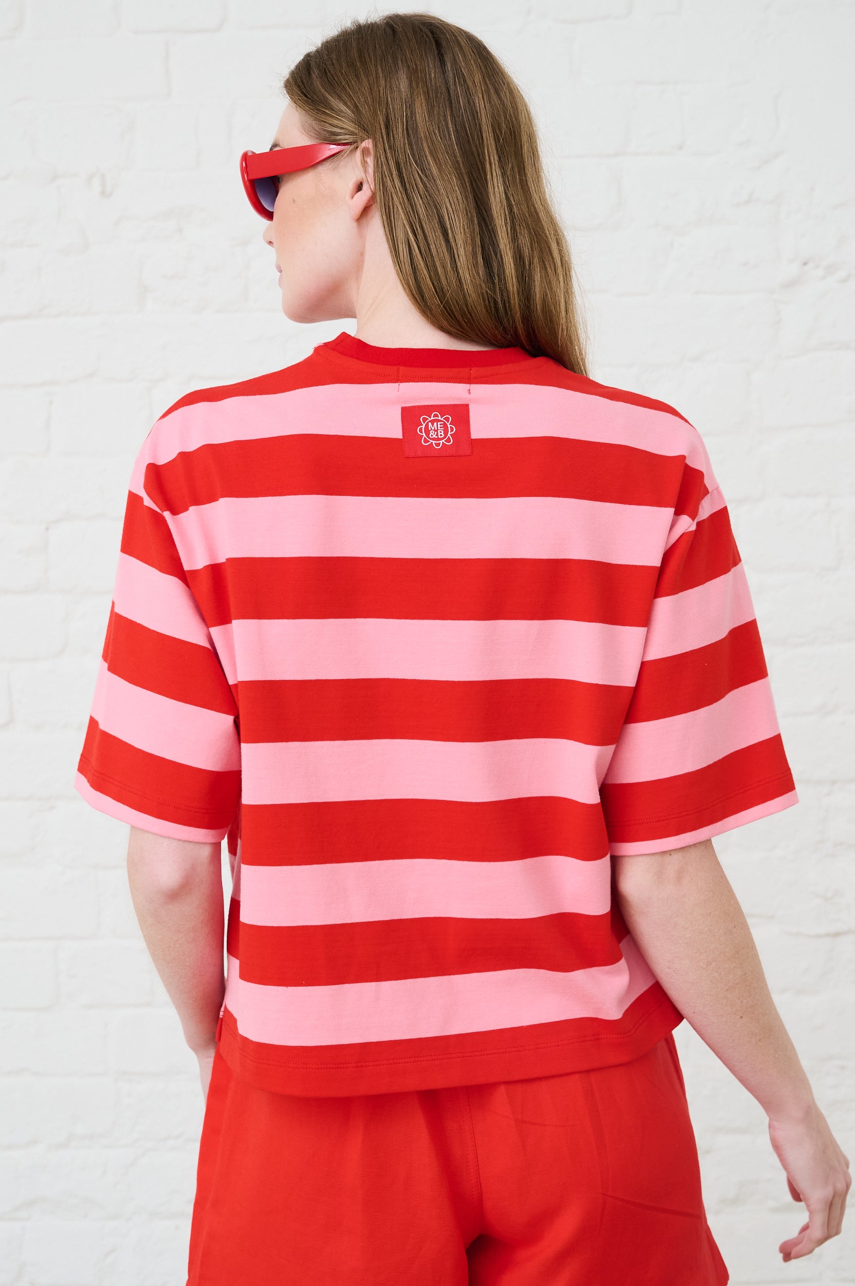 The Boxy Tee in Pink/Red Stripe