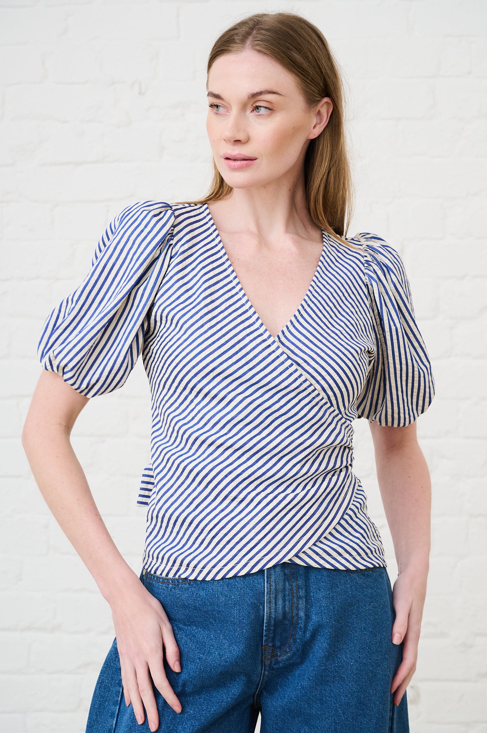 Wrap Top in Blue Stripe