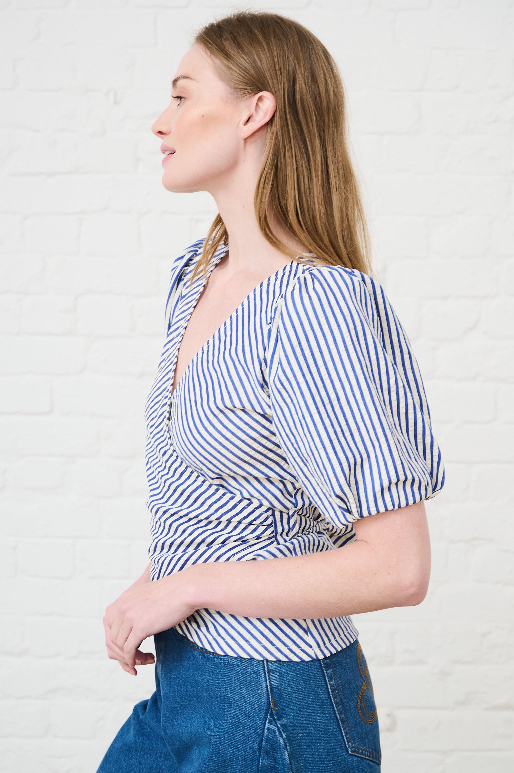 Wrap Top in Blue Stripe