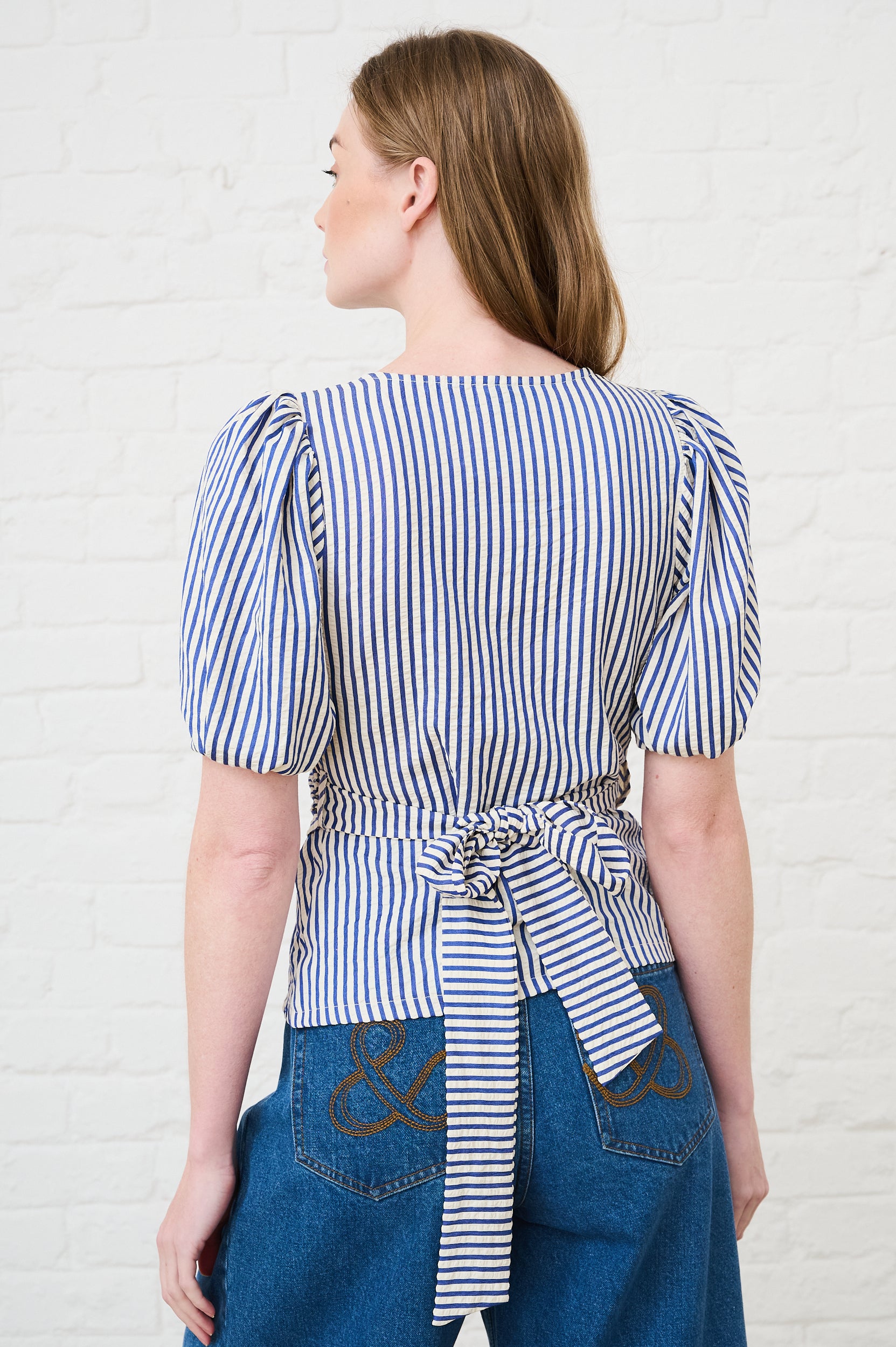 Wrap Top in Blue Stripe
