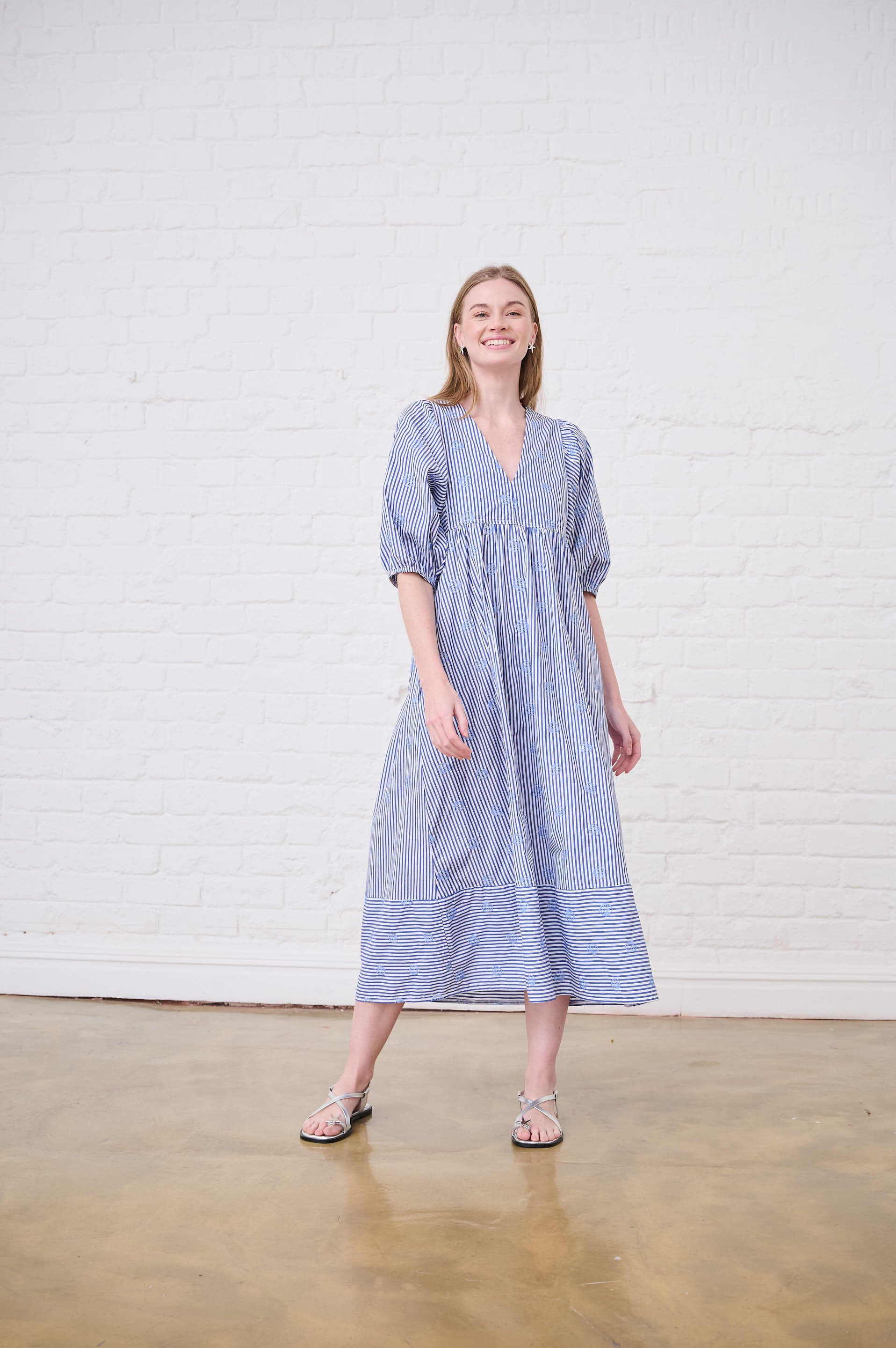 Embroidered Seashell Stripe Tunic Dress