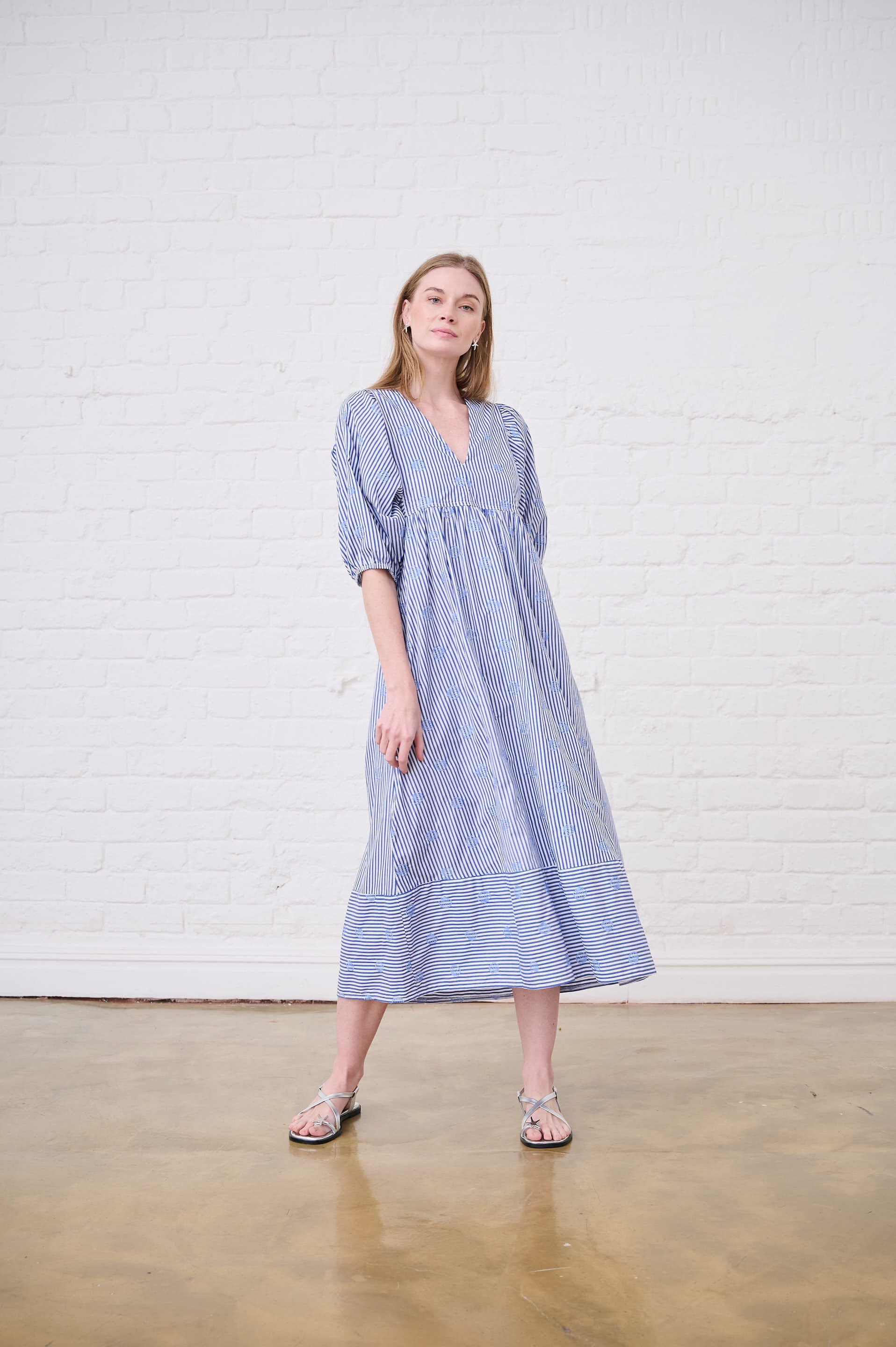 Embroidered Seashell Stripe Tunic Dress