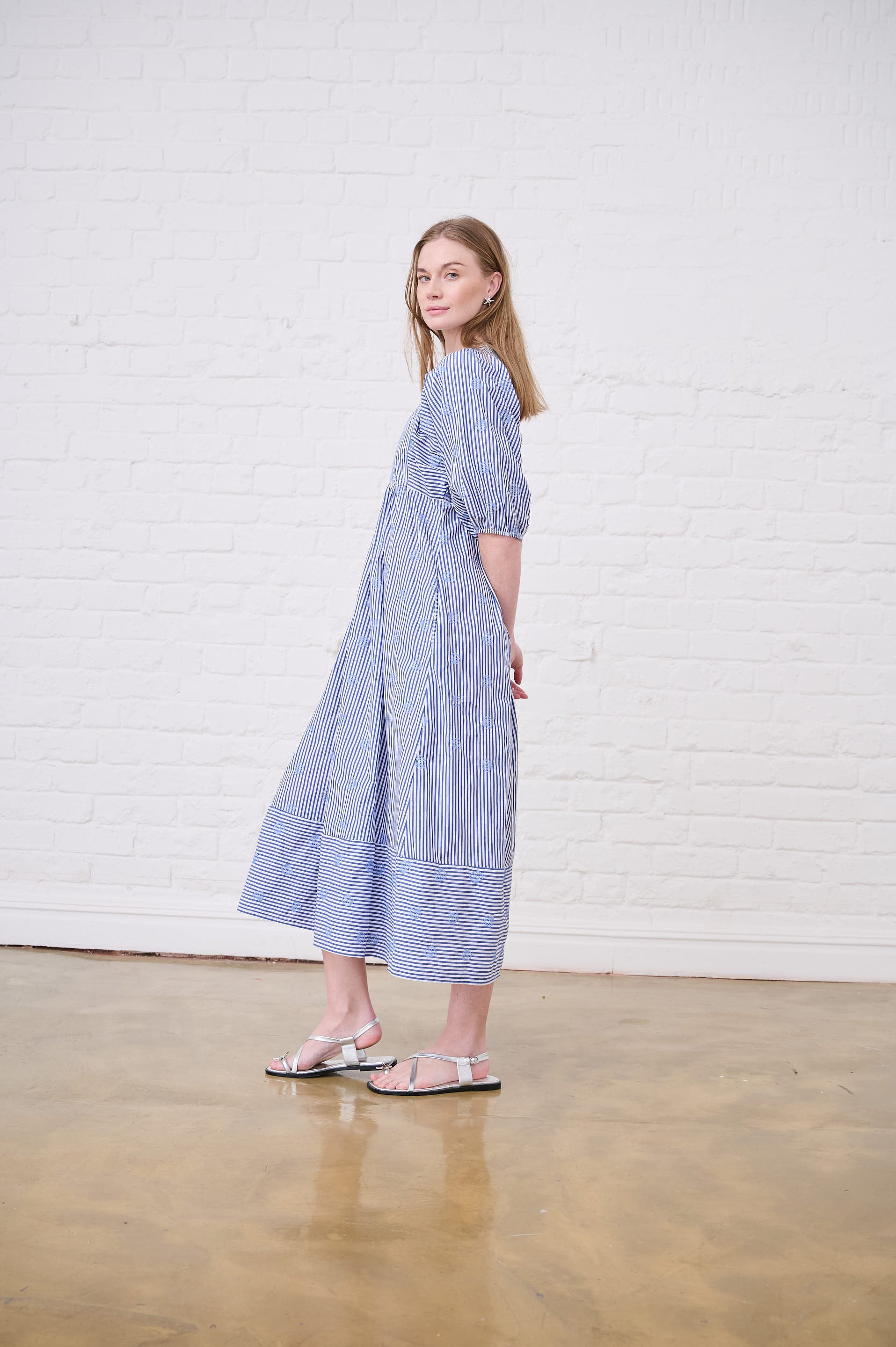 Embroidered Seashell Stripe Tunic Dress