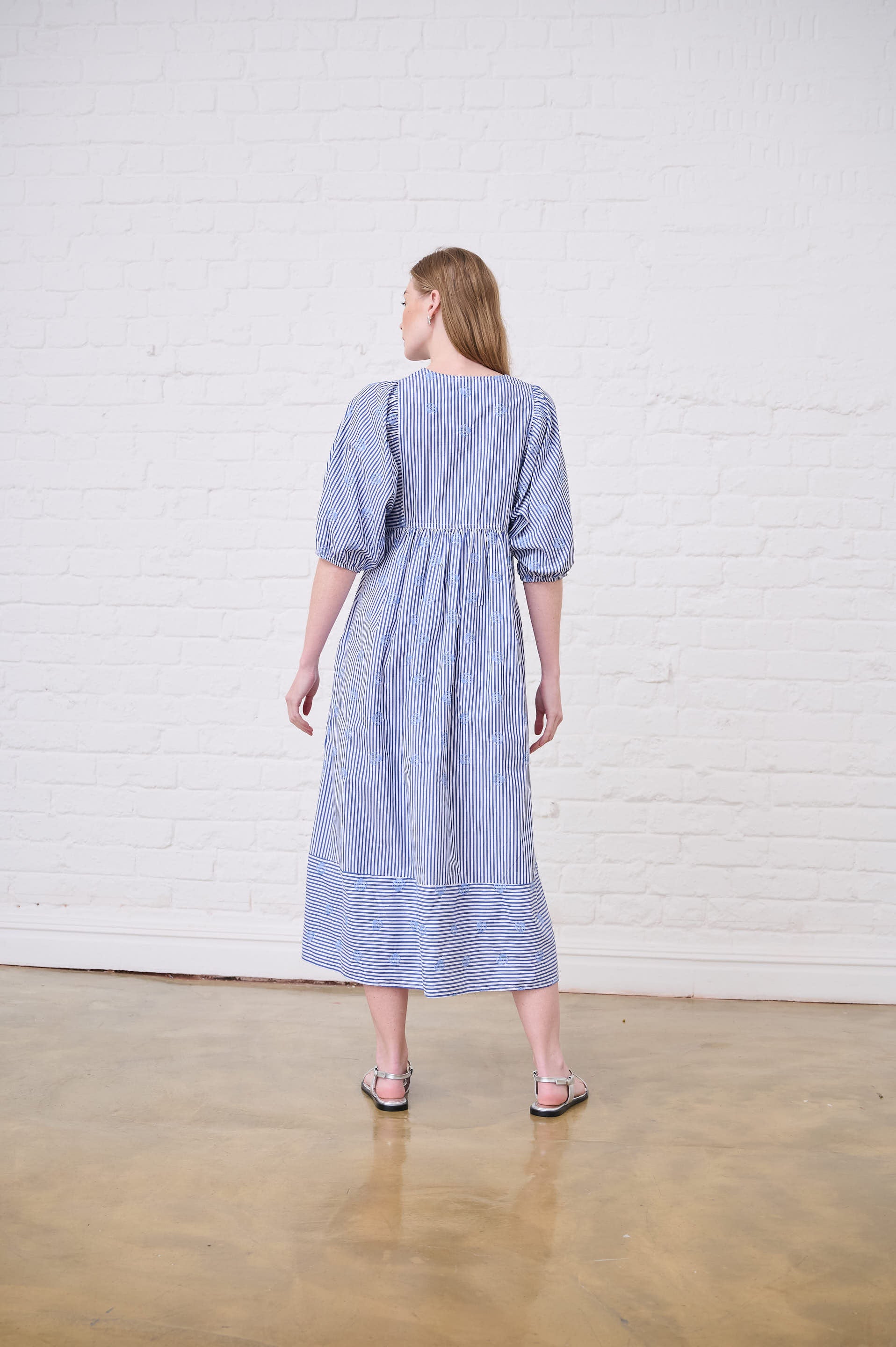 Embroidered Seashell Stripe Tunic Dress