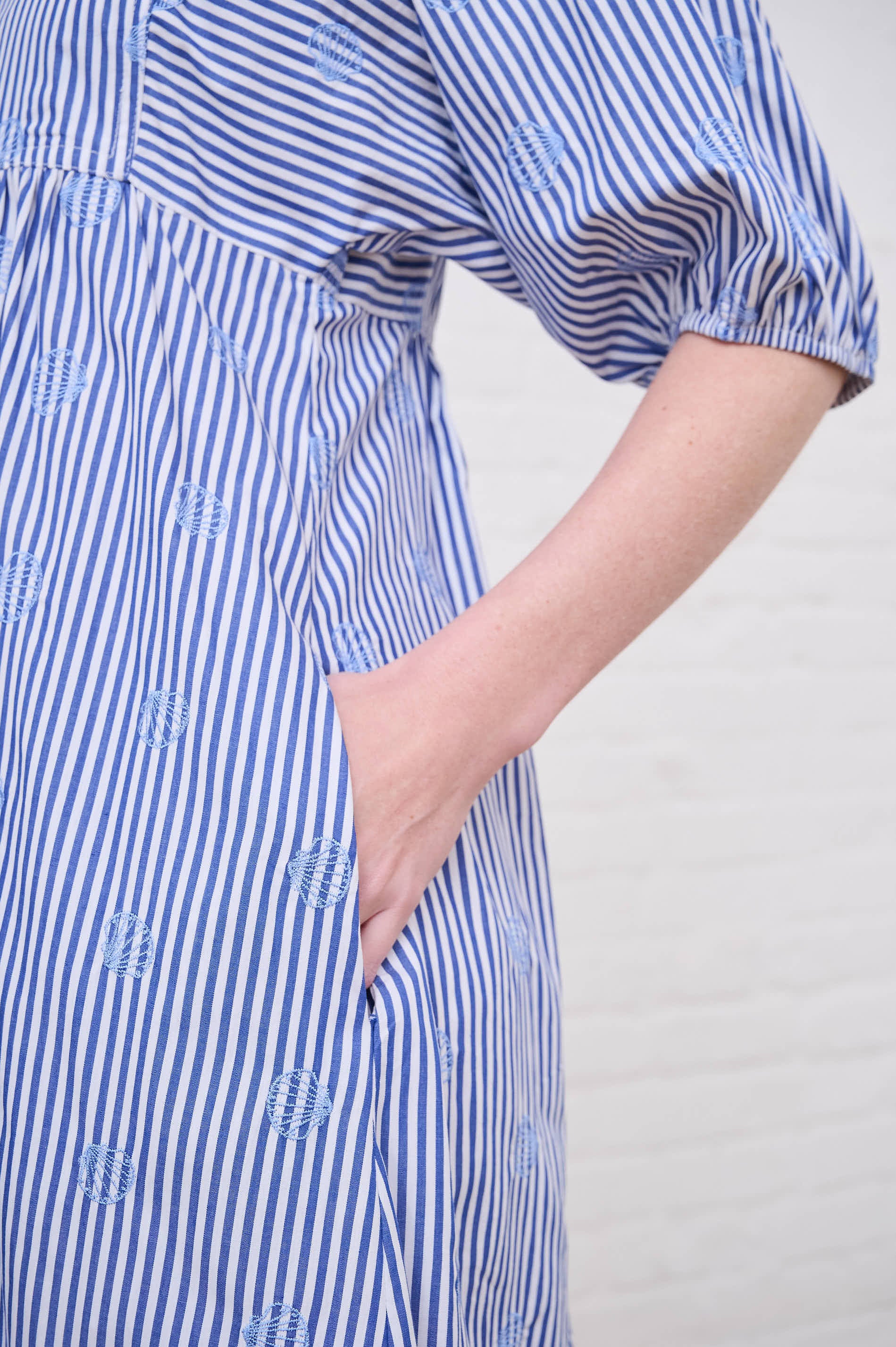 Embroidered Seashell Stripe Tunic Dress