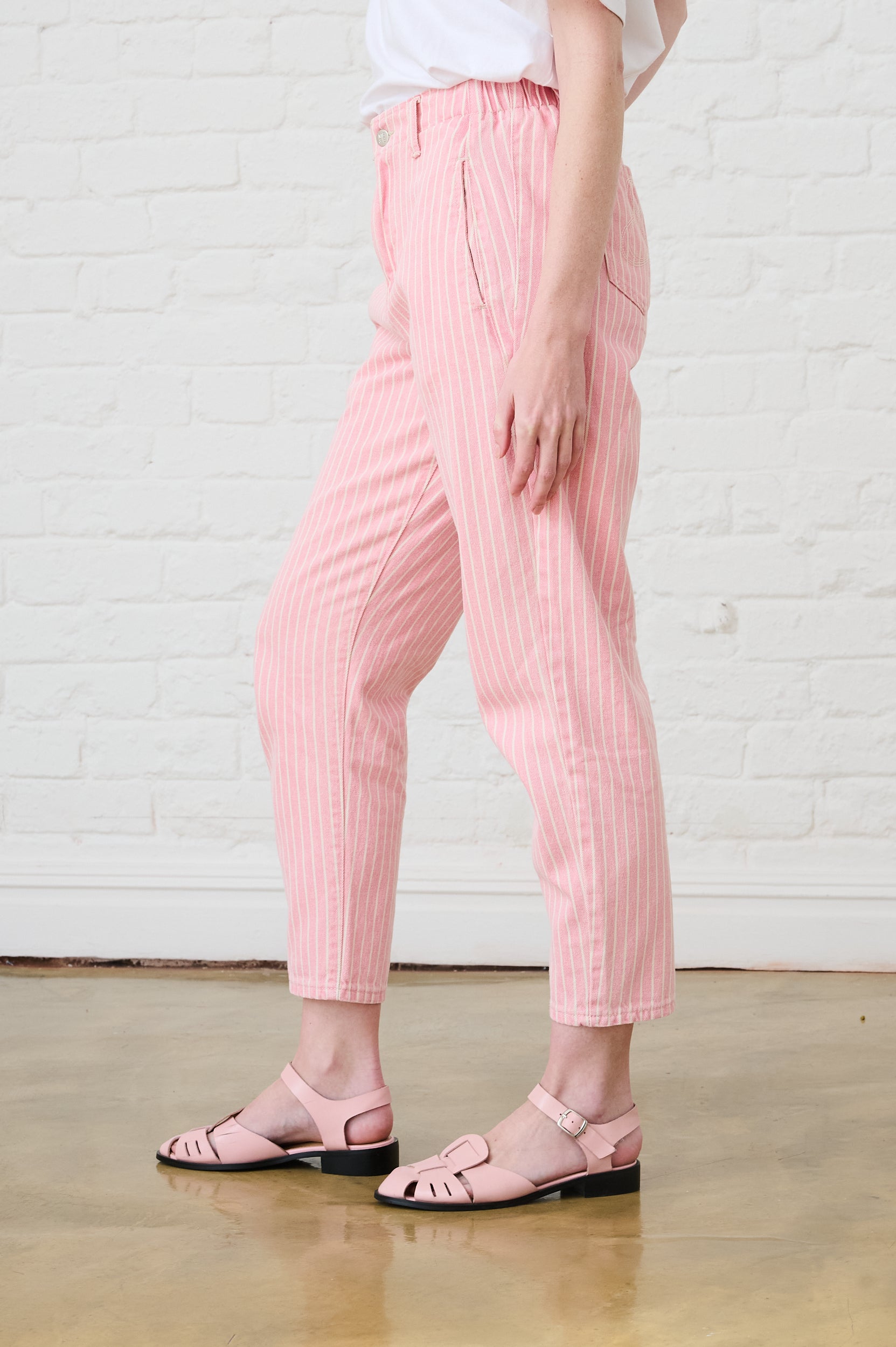 The Mom Jean in Pink Stripe