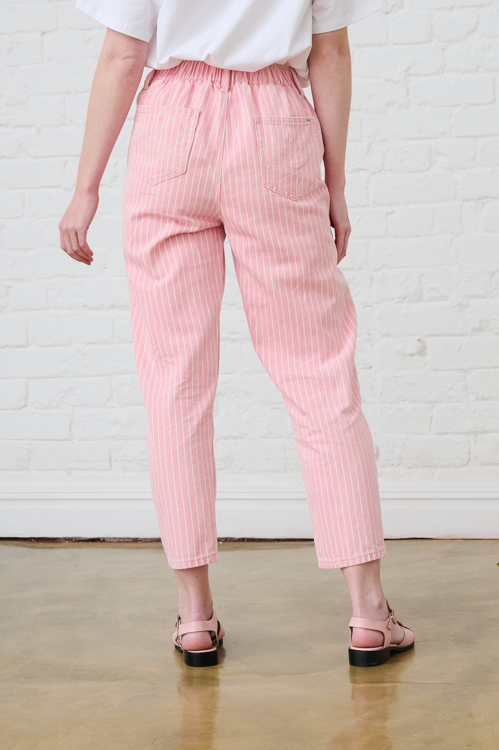 The Mom Jean in Pink Stripe