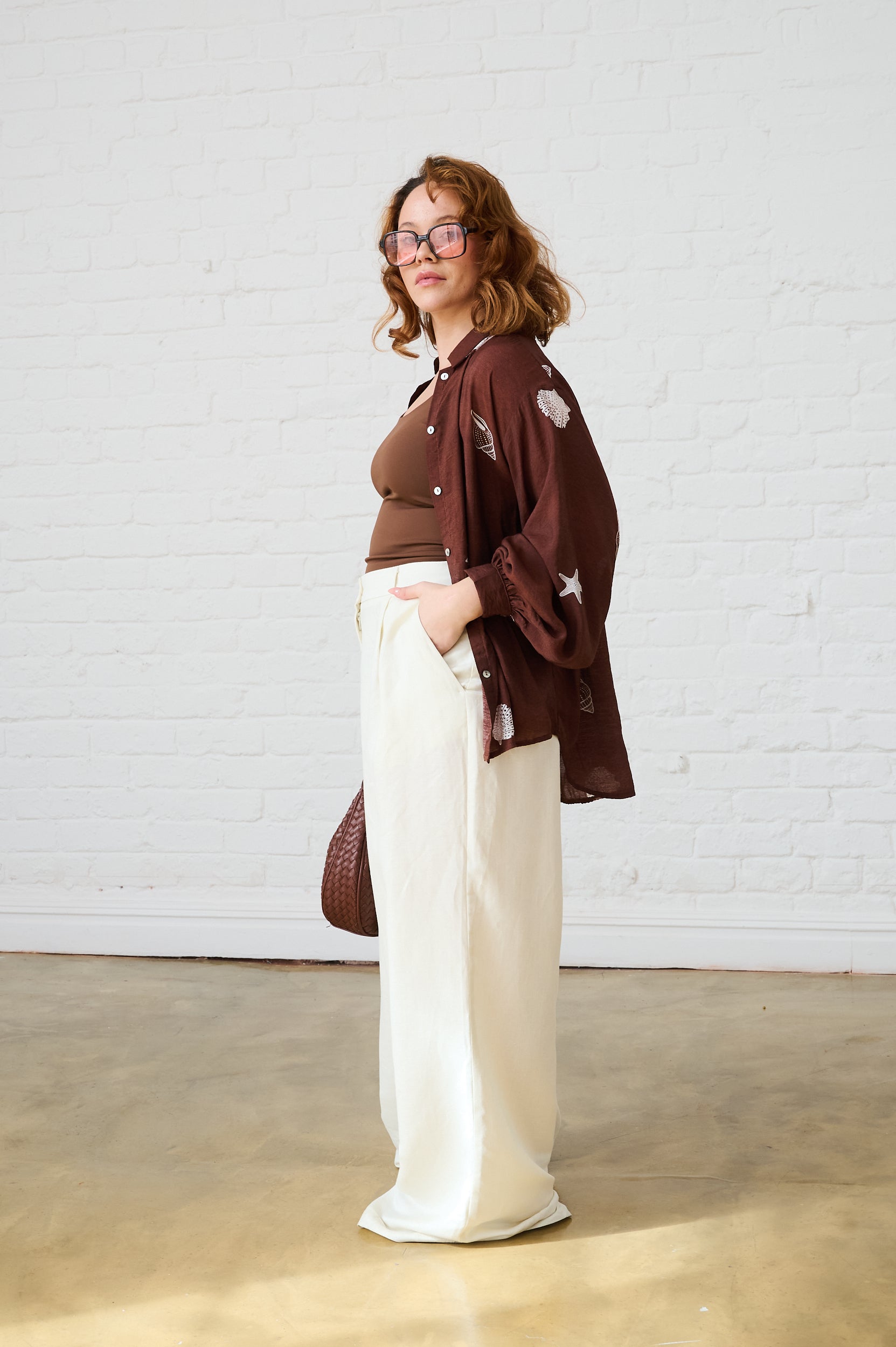 Bellow Sleeve Shirt in Choc/Milk Shells