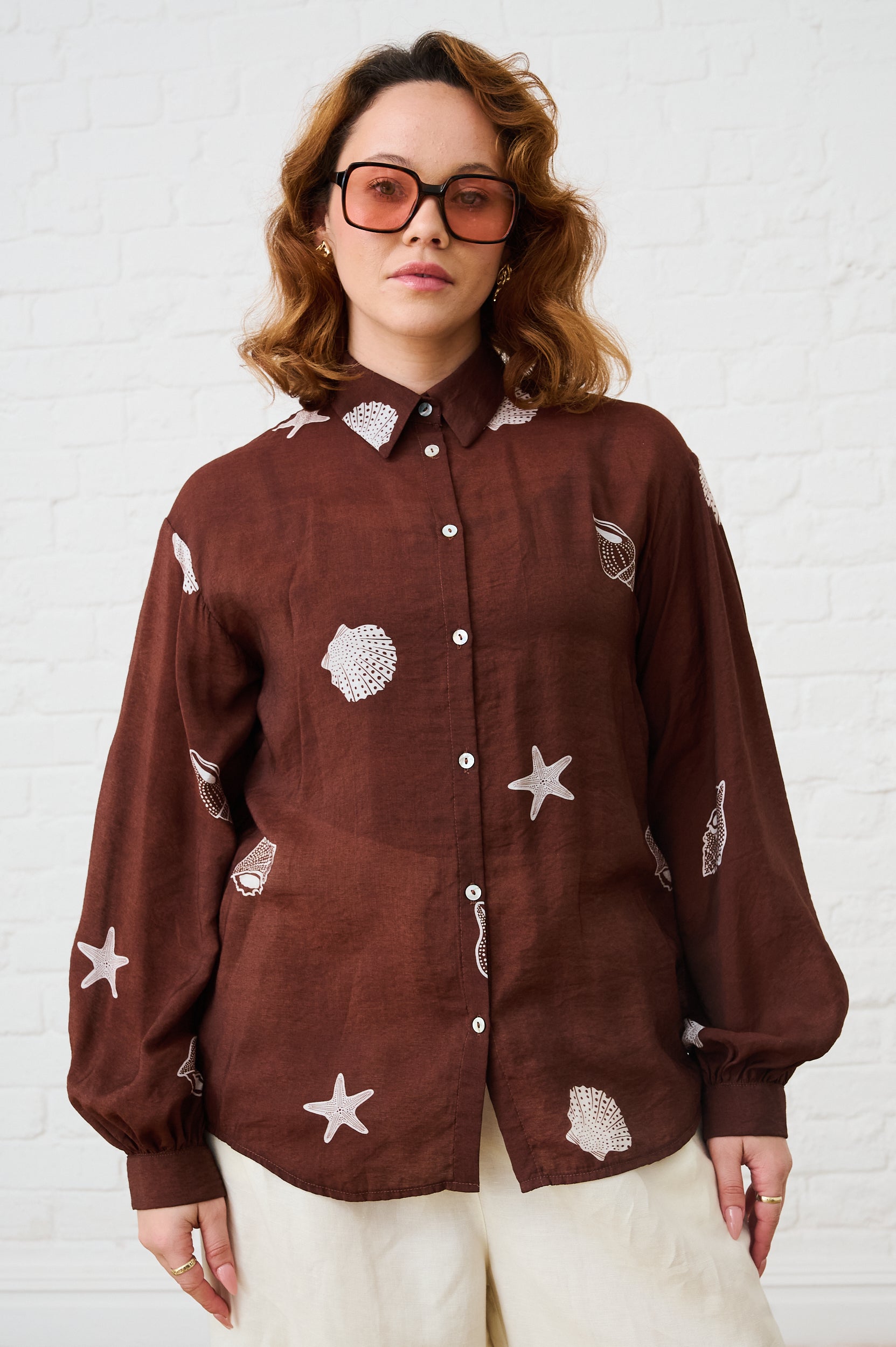 Bellow Sleeve Shirt in Choc/Milk Shells