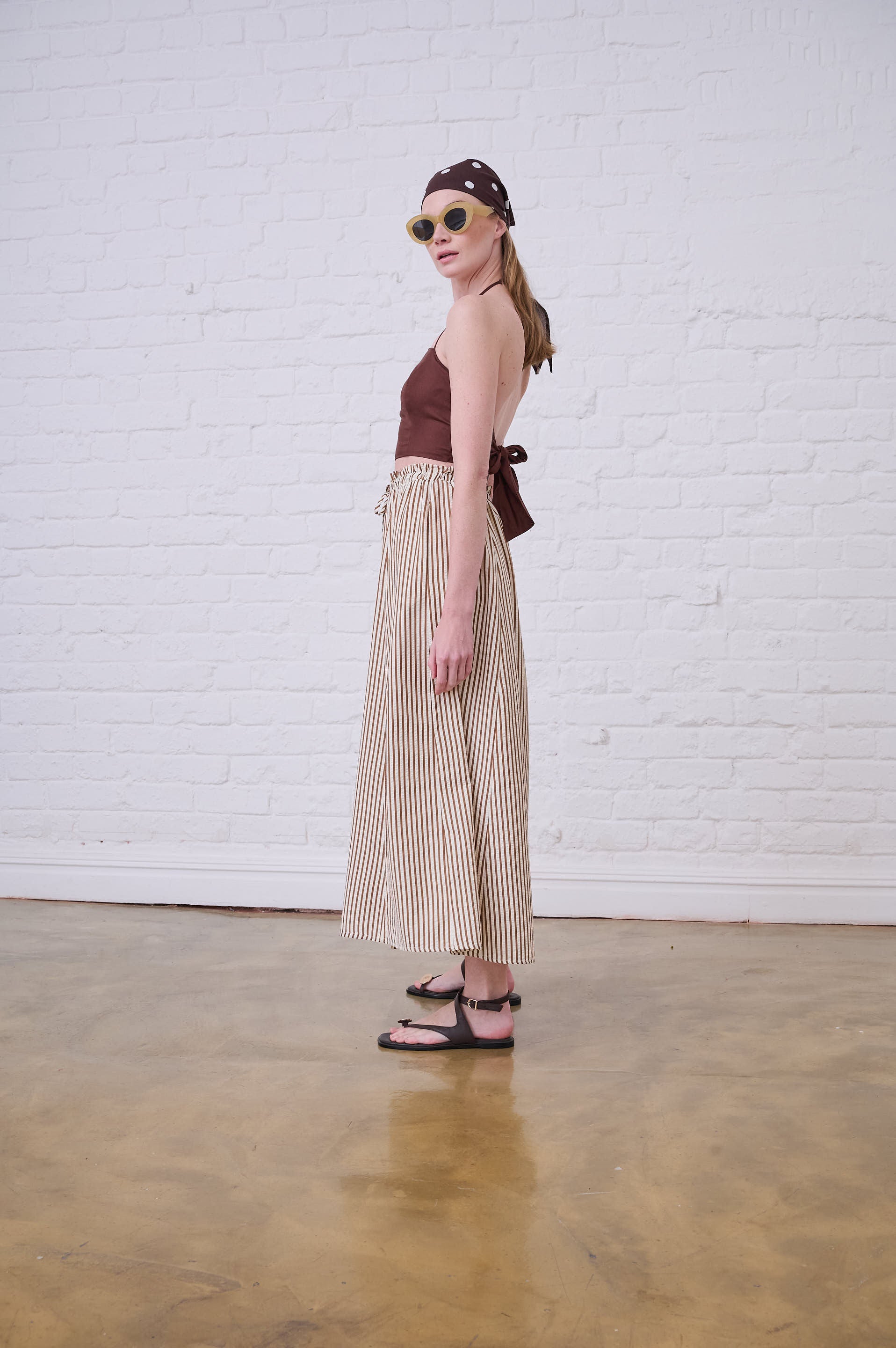Elasticated Skirt in Choc Milk Stripe
