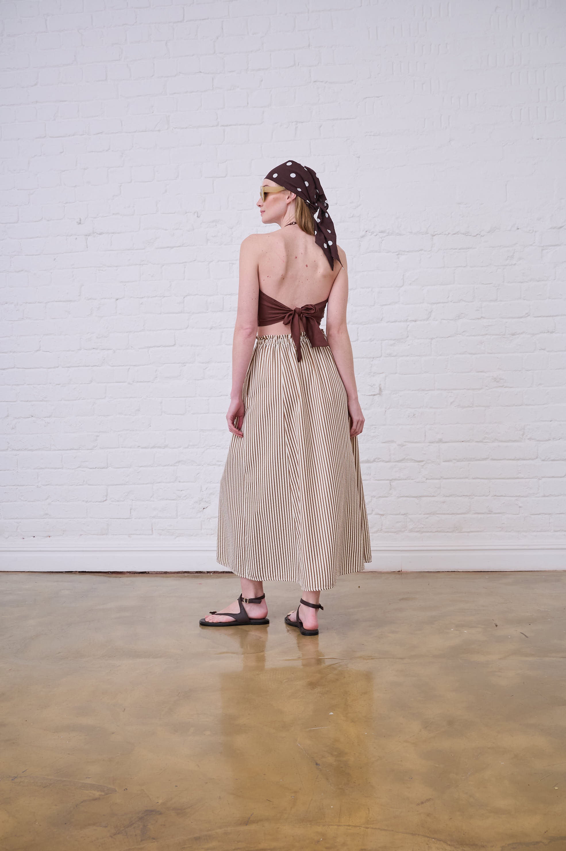 Elasticated Skirt in Choc Milk Stripe
