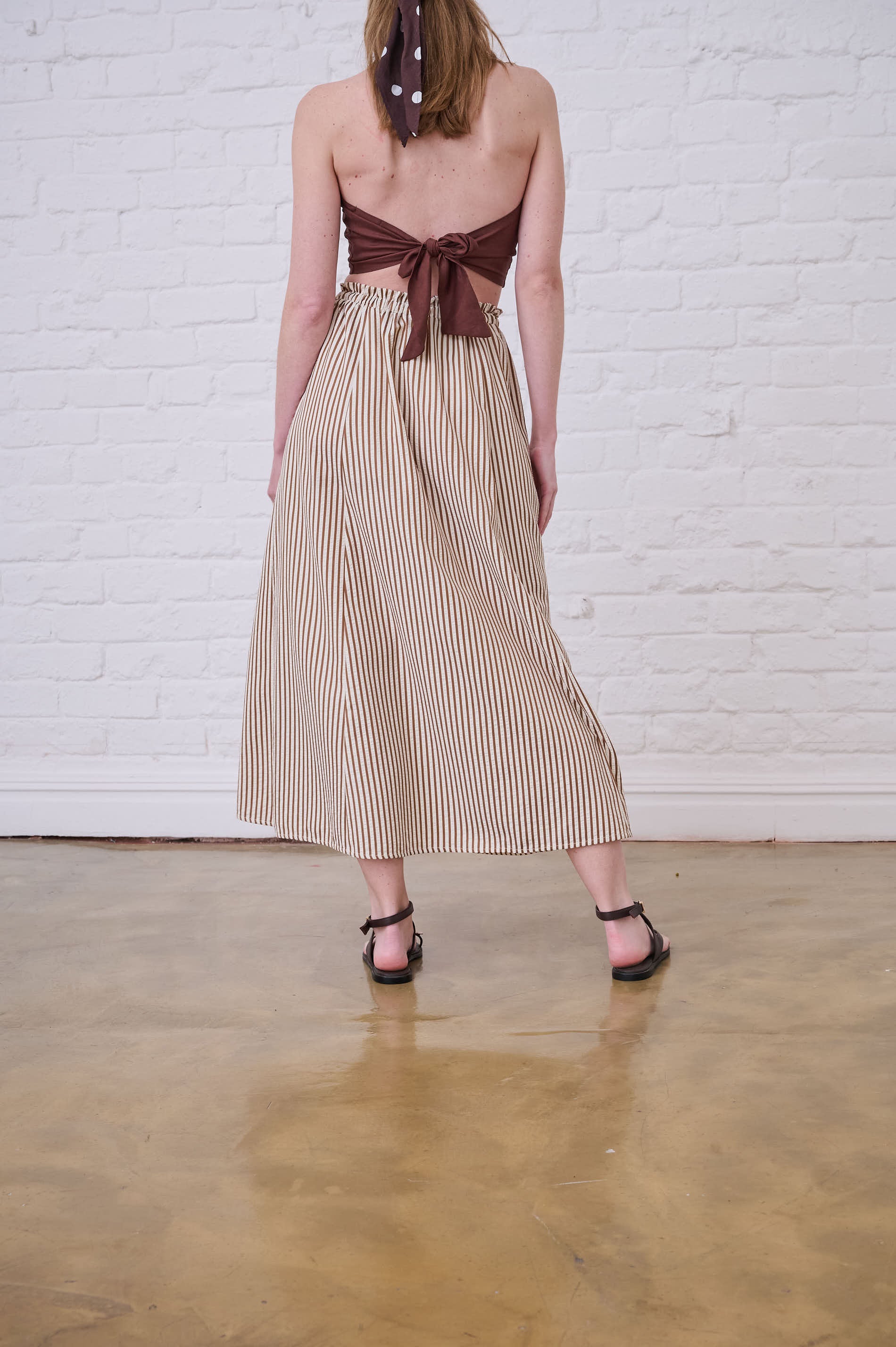 Elasticated Skirt in Choc Milk Stripe