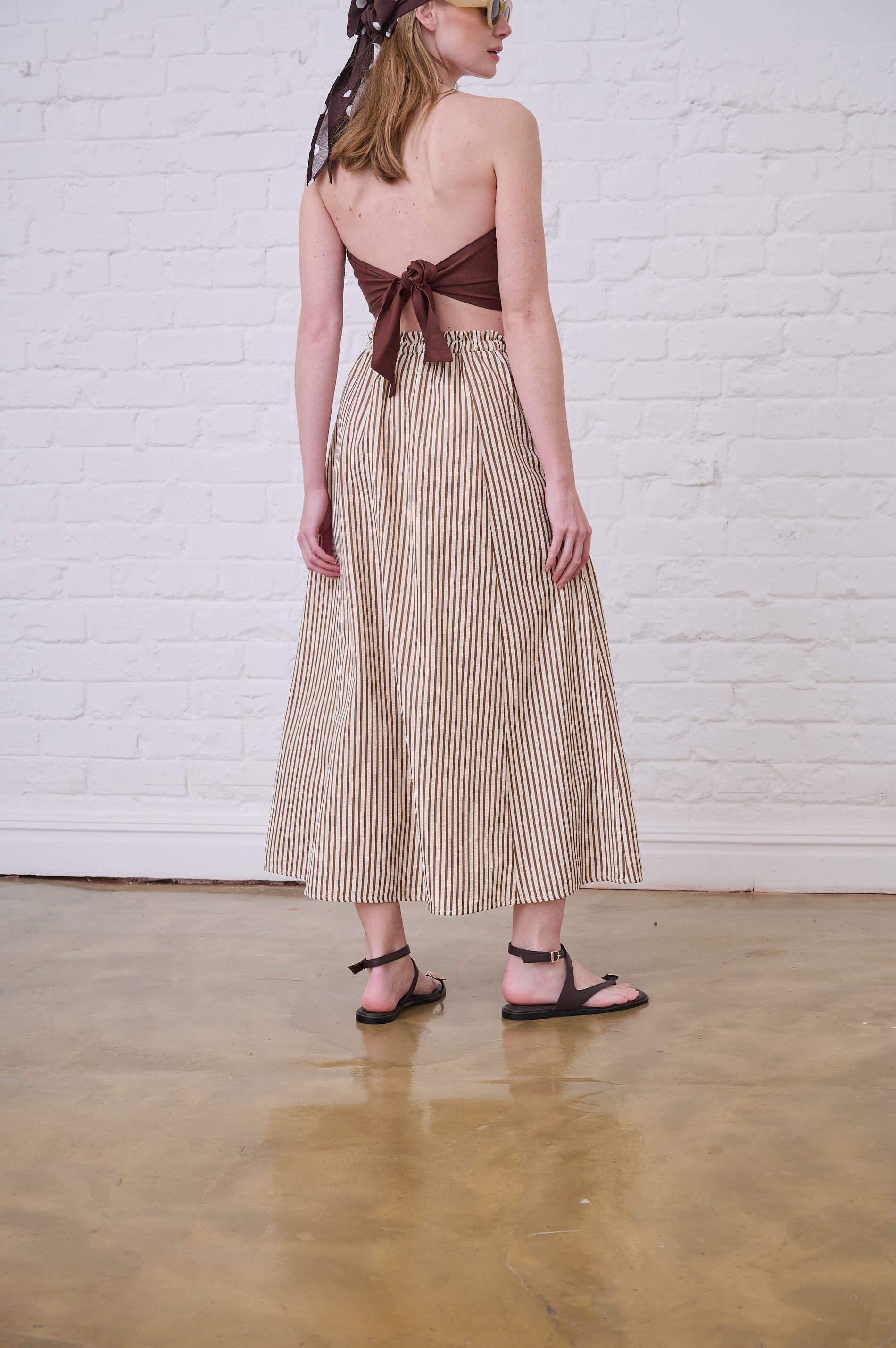 Elasticated Skirt in Choc Milk Stripe