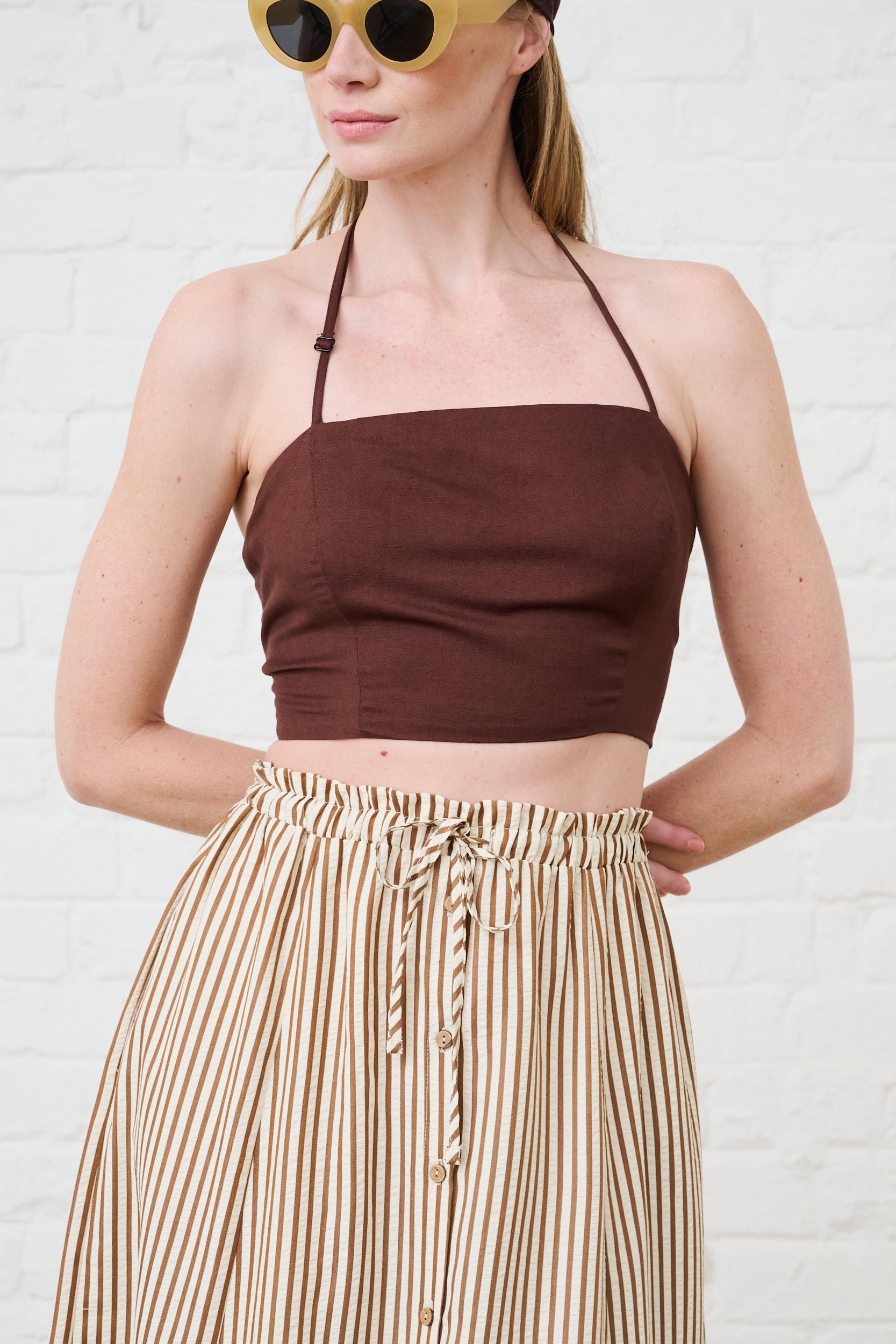 Bandeau Tie Top in Choc Linen