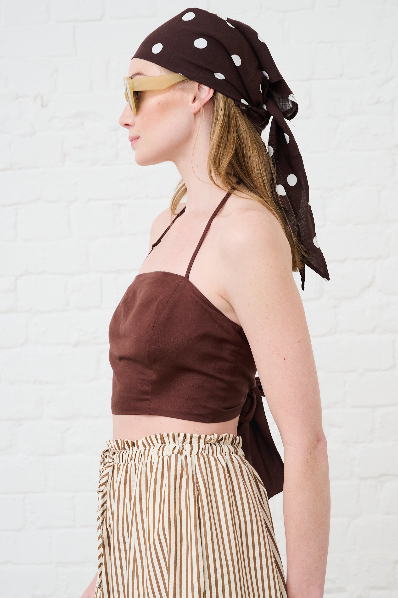 Bandeau Tie Top in Choc Linen
