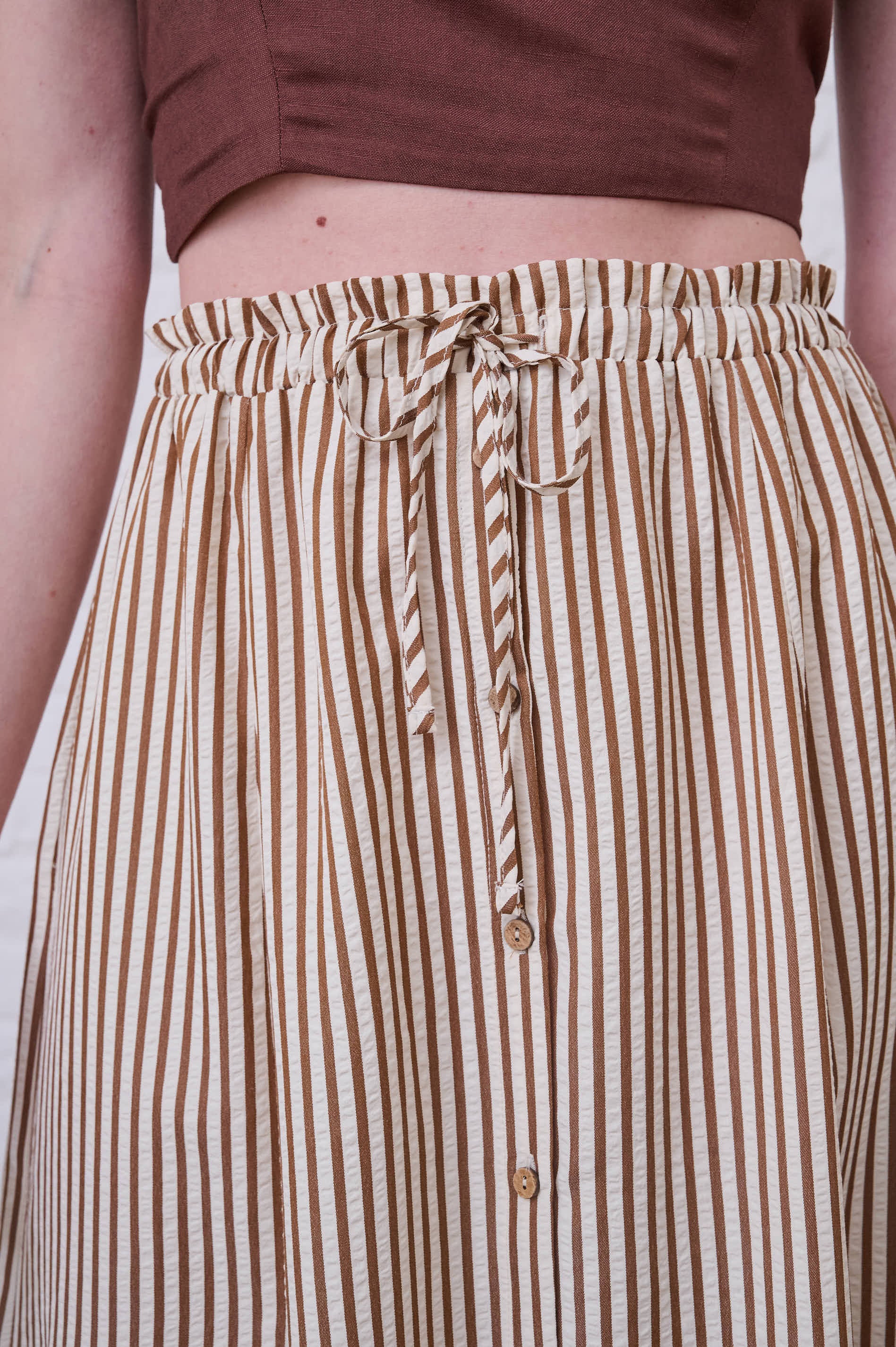 Elasticated Skirt in Choc Milk Stripe