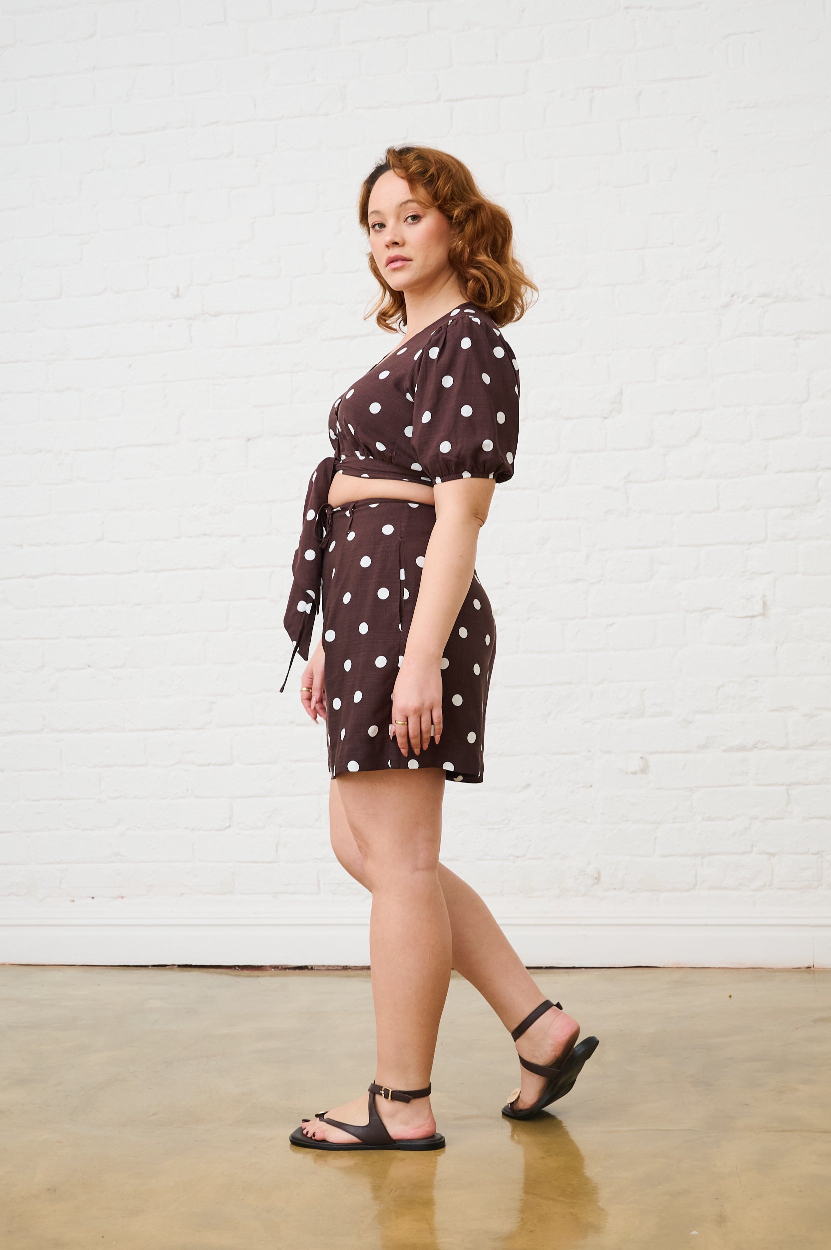 Front Tie Crop Top in Choc Spot