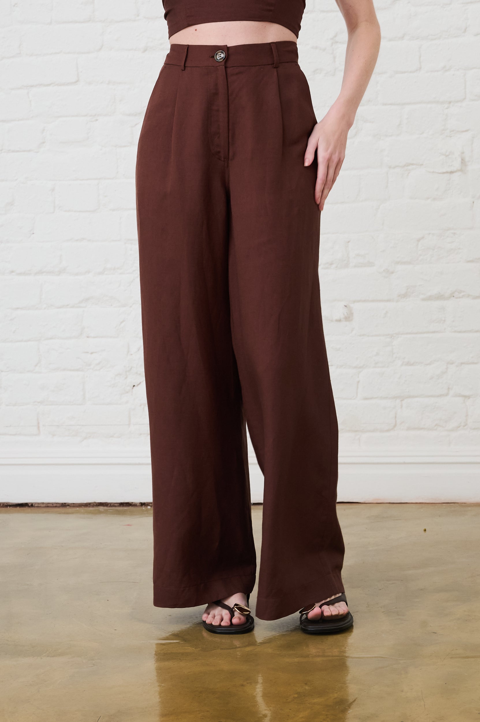 Linen Wide Leg Pants in Chocolate