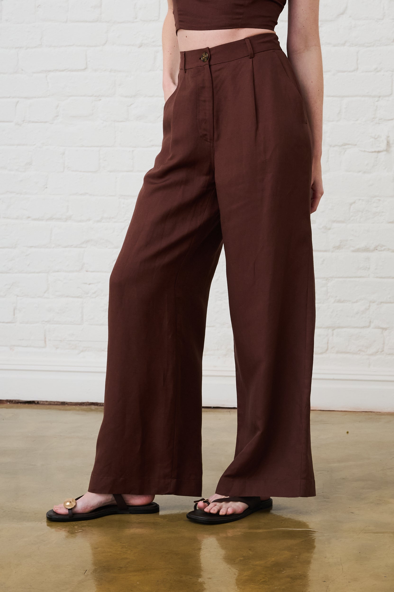 Linen Wide Leg Pants in Chocolate
