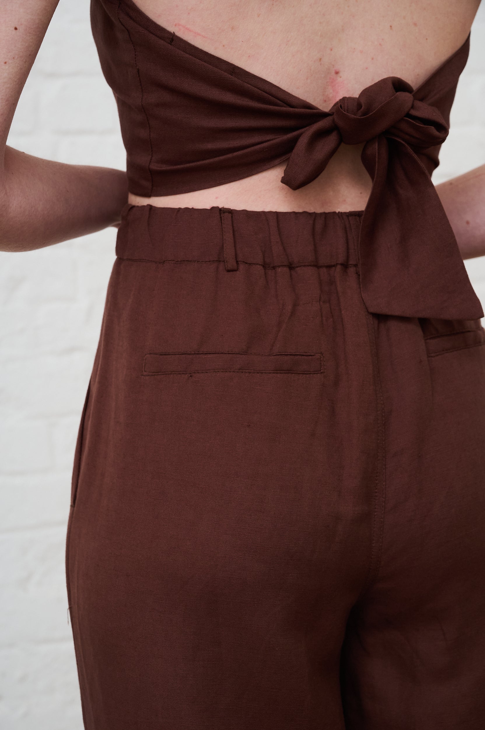 Bandeau Tie Top in Choc Linen