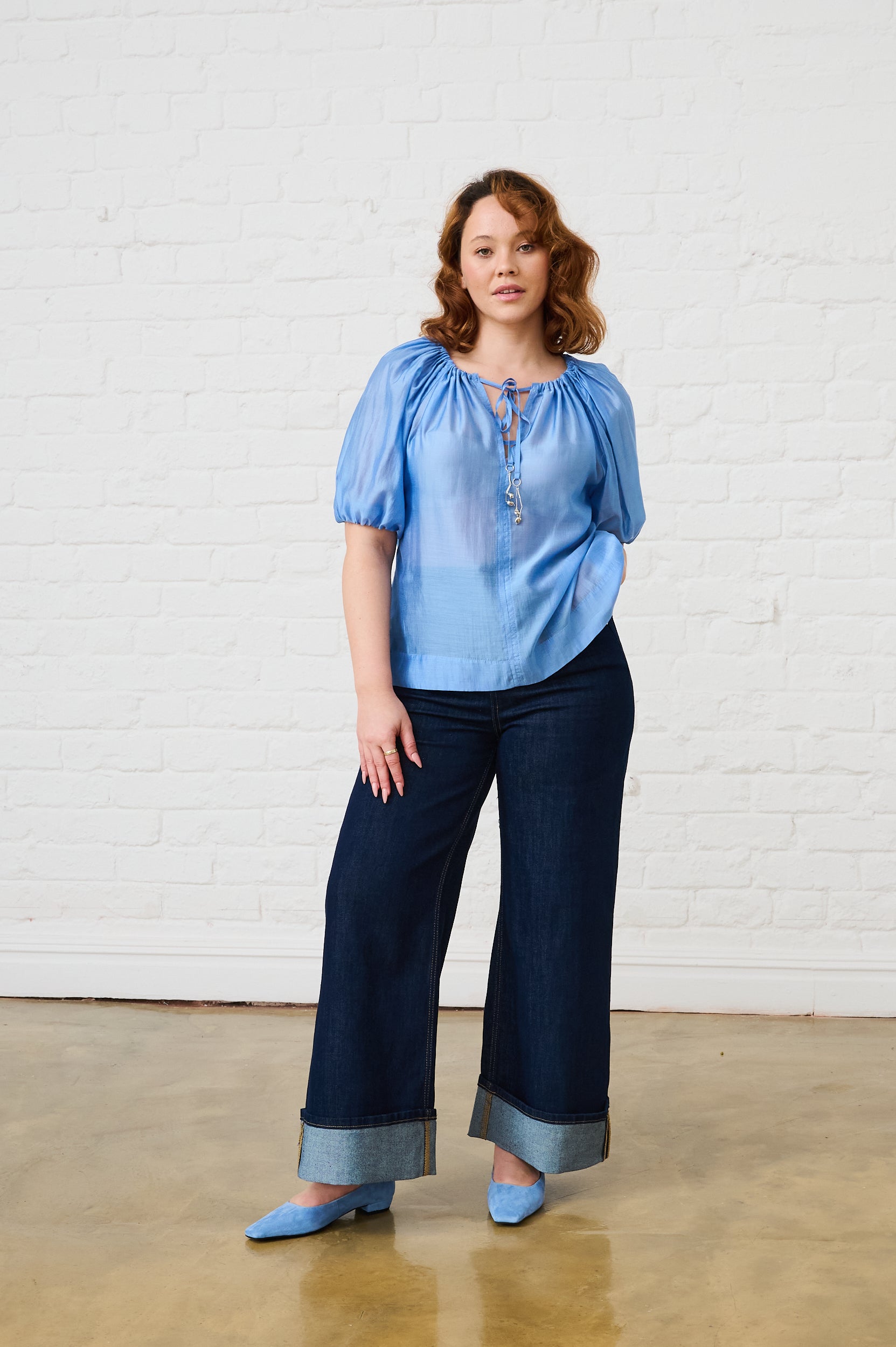 Puff Sleeve Blouse in Cornflower Blue