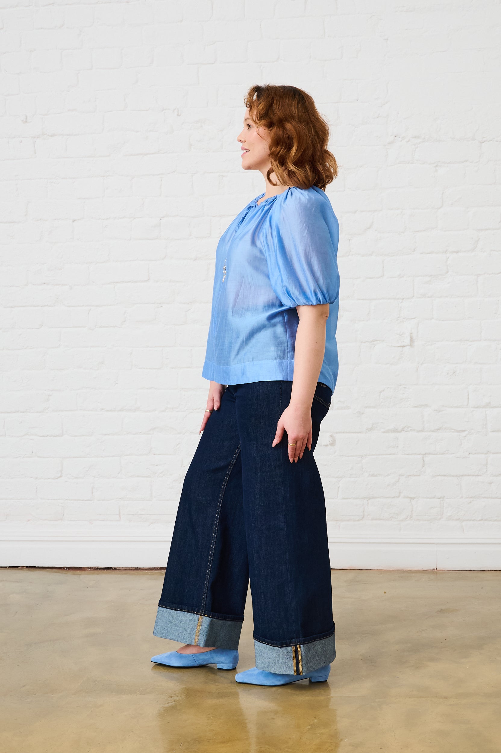 Puff Sleeve Blouse in Cornflower Blue