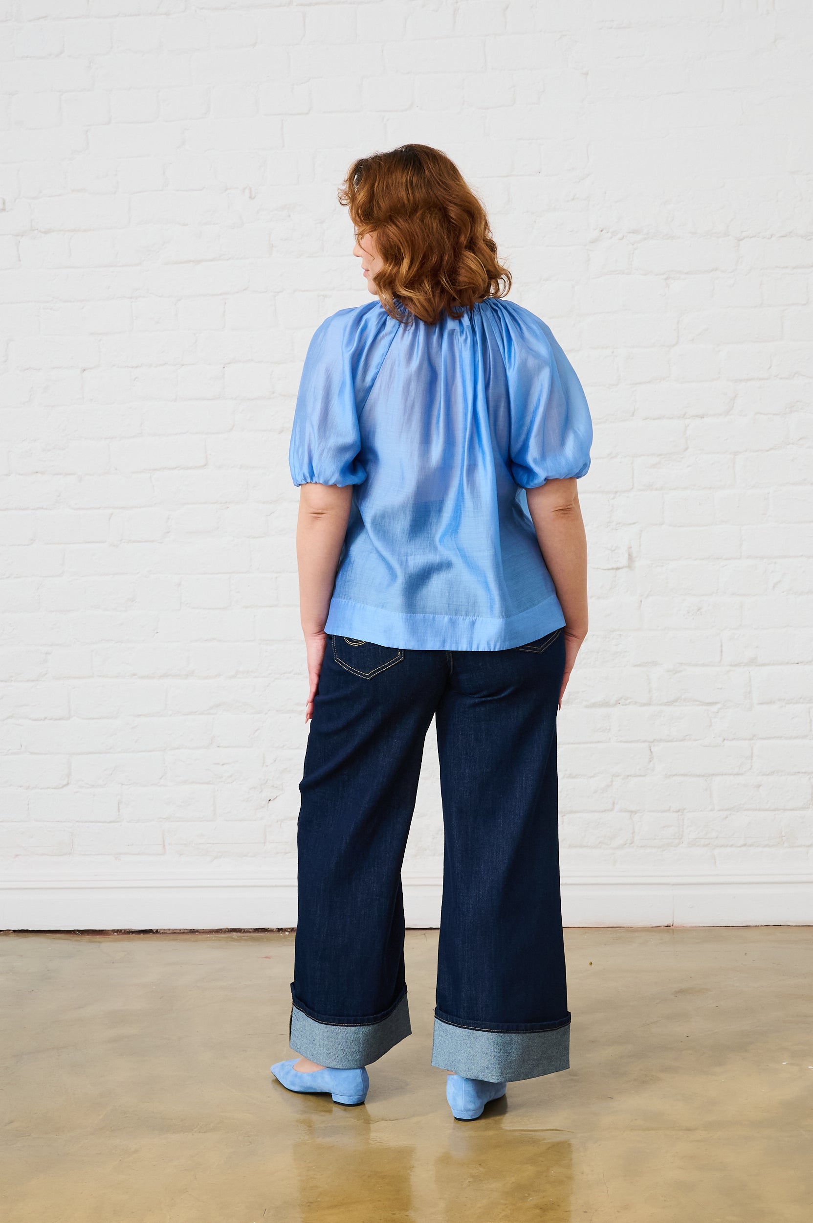 Puff Sleeve Blouse in Cornflower Blue