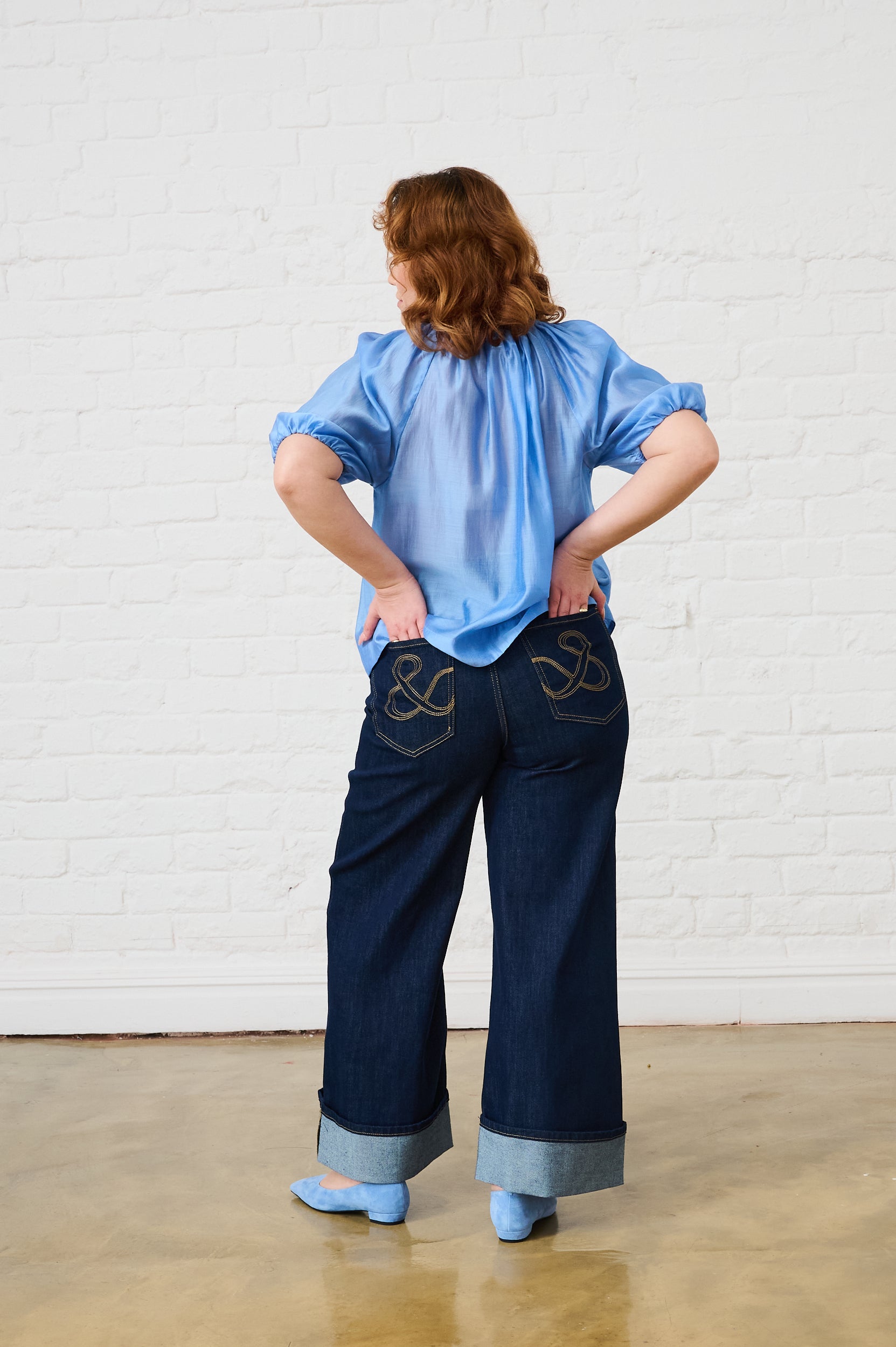 Puff Sleeve Blouse in Cornflower Blue