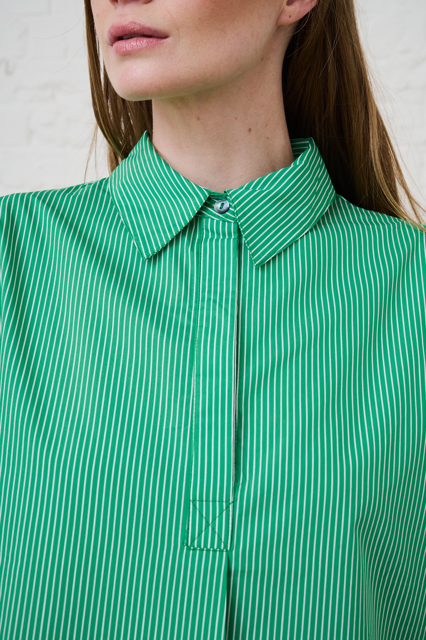 Cotton Boxy Shirt in Green Stripe