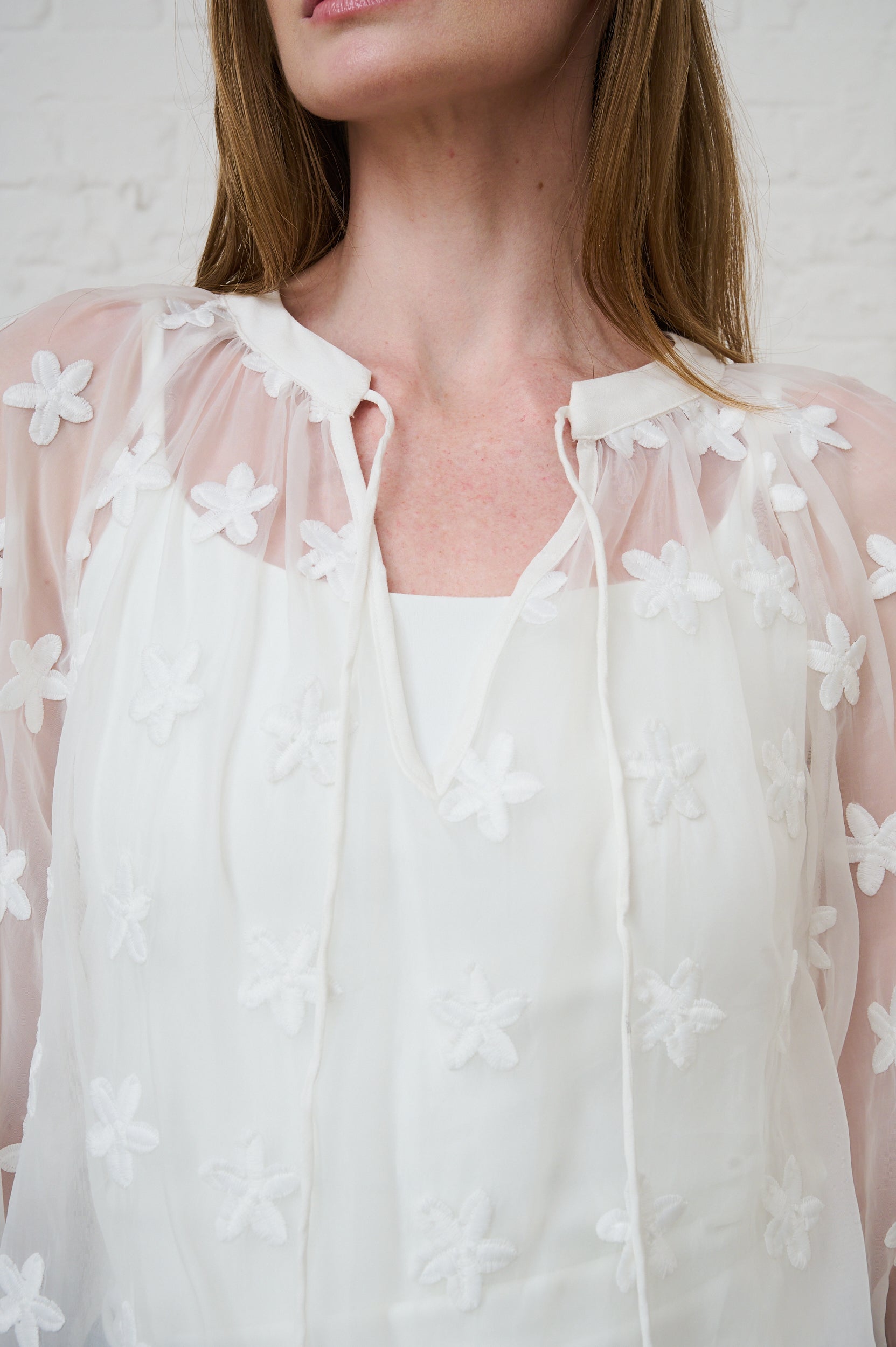 Peasant Blouse in Milk with Embroidered Flowers