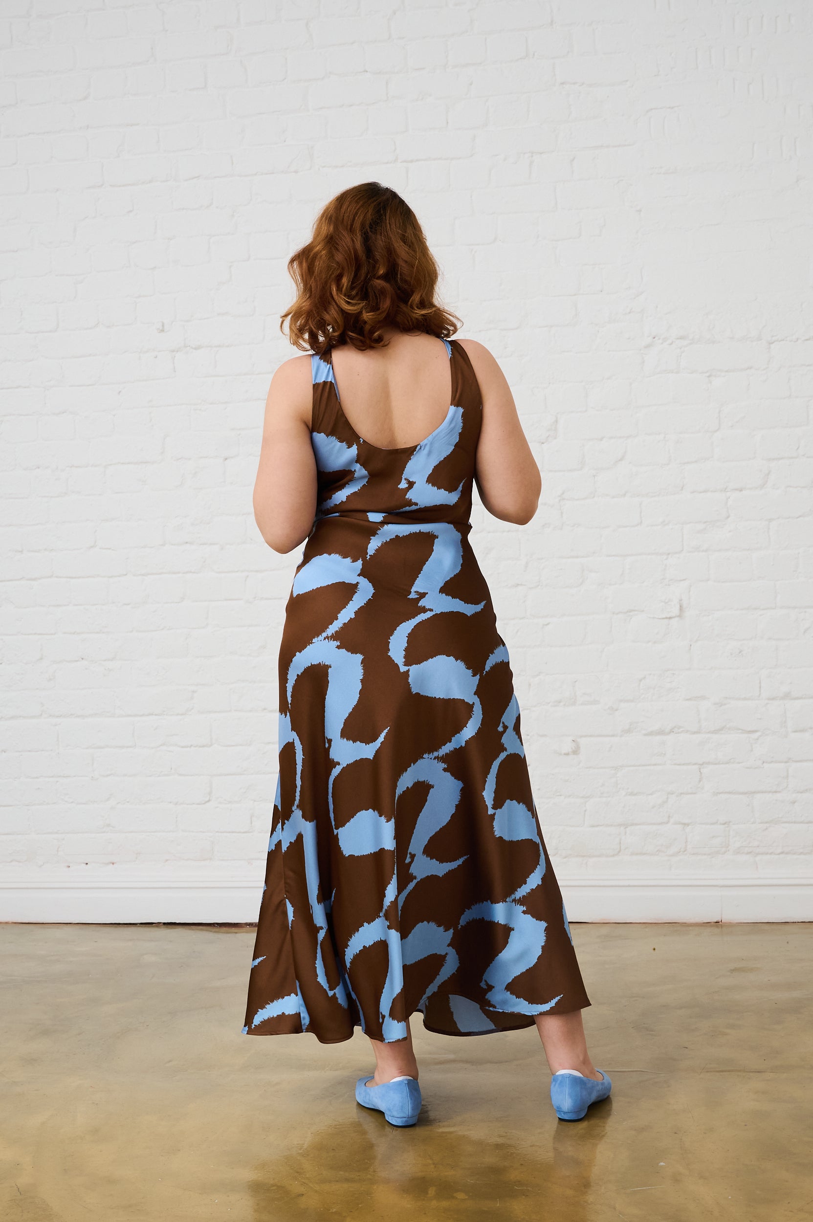Cowl Neck Satin Dress in Choc Wave